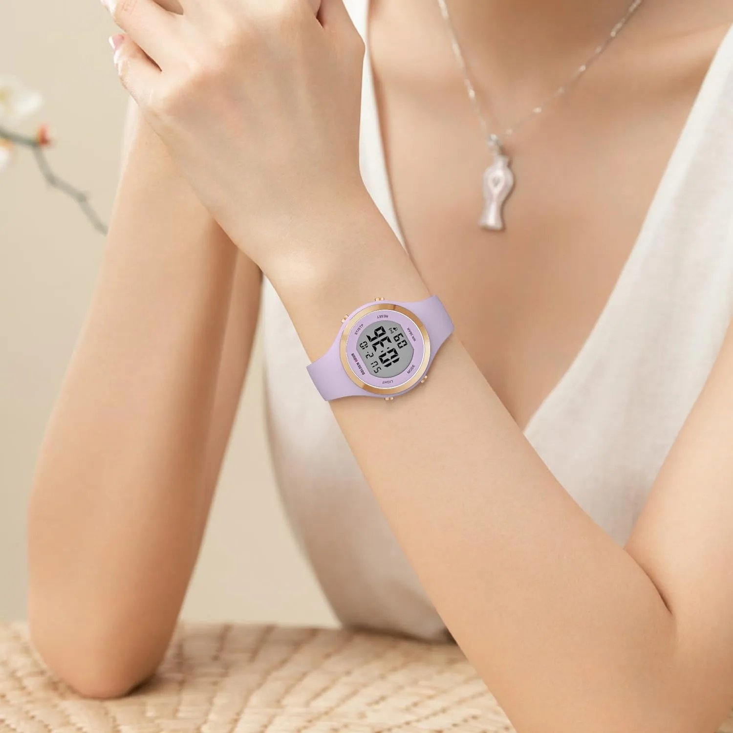 Golden Hour Orologio Digitale Donna Sportivo Professionale, 50M (5ATM) Impermeabile, Cronometro, Sveglia, Cinturino in Silicone - immagine 7