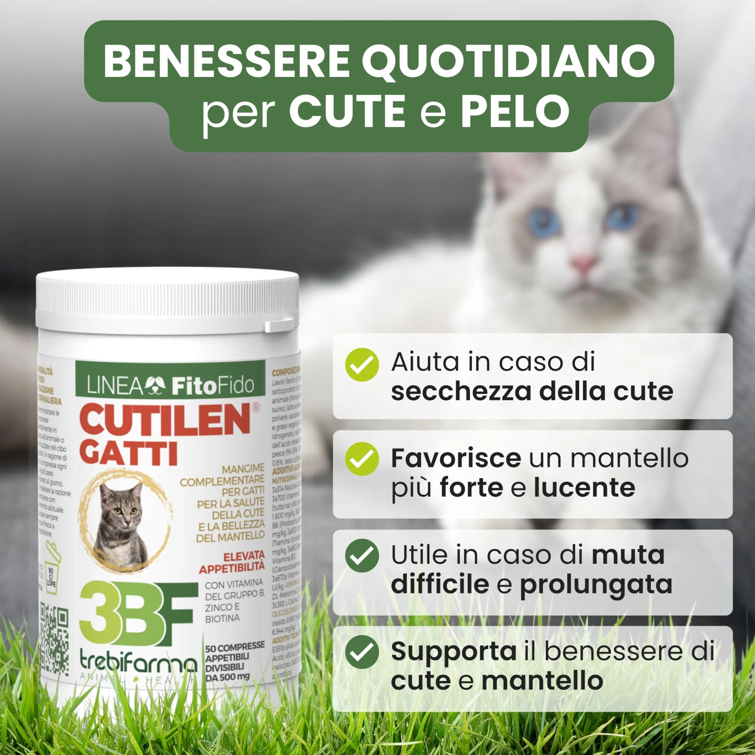 Trebifarma Cutilen Gatti per Pelle e Pelo con Vitamine, Zinco e Olio di Pesce, 25 g - immagine 2