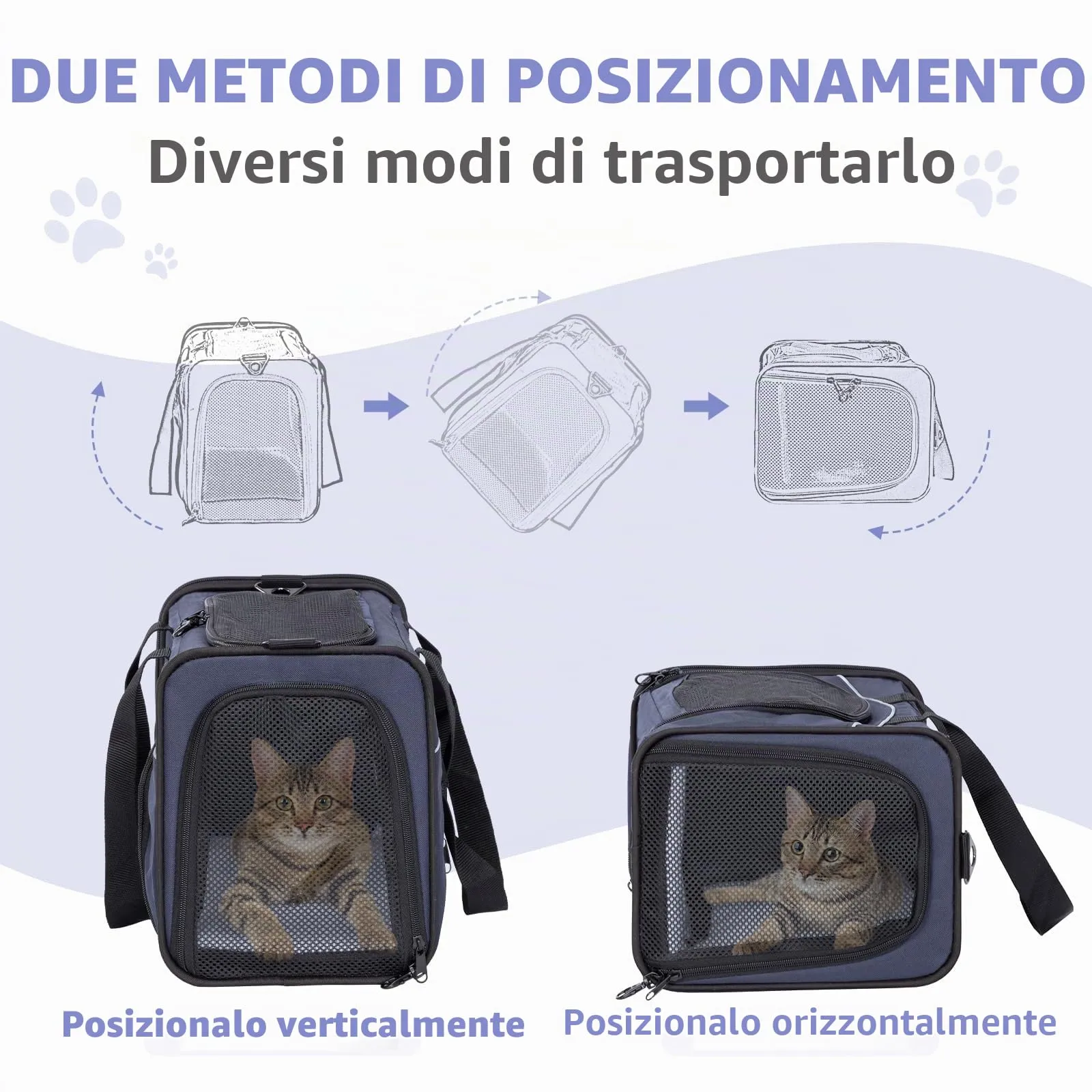 Petsfit Trasportino per Gatti e Cani Traspirante con 2 Cuscini Lavabili, Borsa da Viaggio per Aereo e Auto - Blu, S - immagine 2