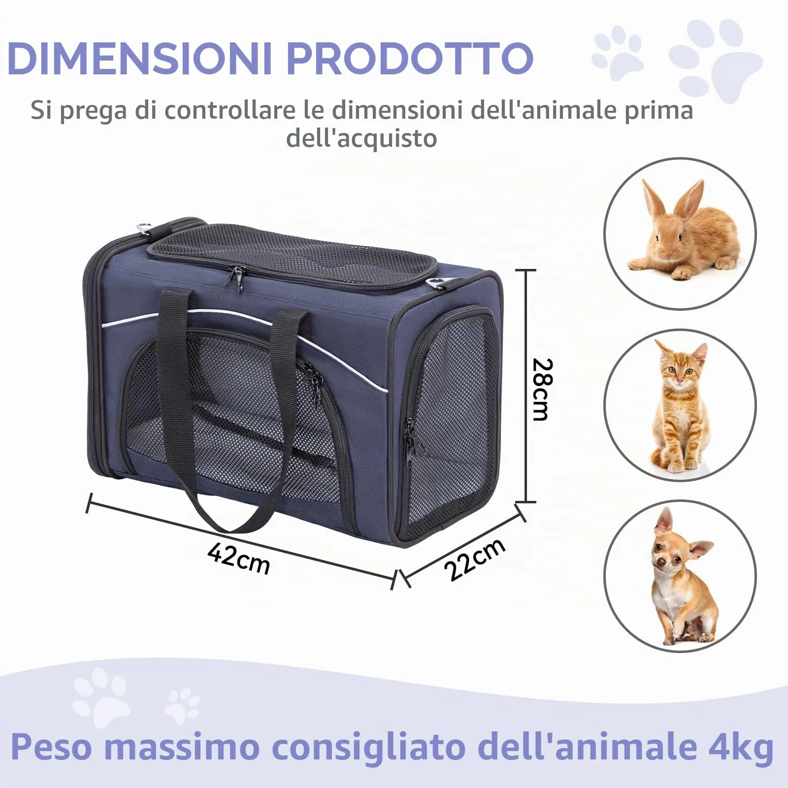 Petsfit Trasportino per Gatti e Cani Traspirante con 2 Cuscini Lavabili, Borsa da Viaggio per Aereo e Auto - Blu, S - immagine 5