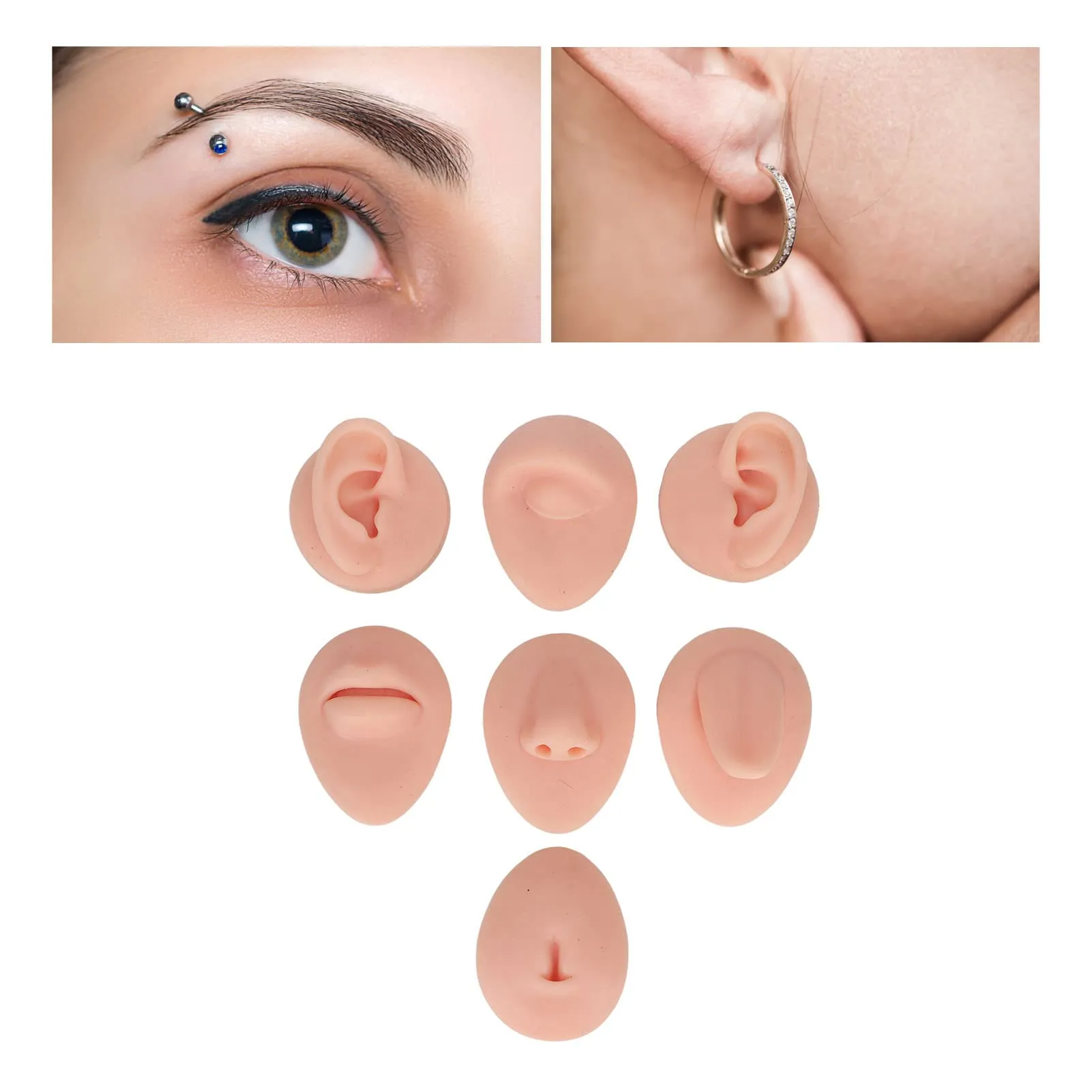 Socobeta Body Piercing Practice Model Simulation Silicone Ear Eye Nose Mouth Tongue and Navel for Beginners (Light Skin Color) - immagine 2