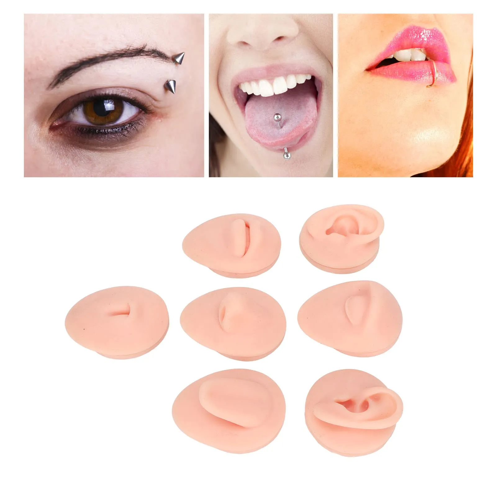Socobeta Body Piercing Practice Model Simulation Silicone Ear Eye Nose Mouth Tongue and Navel for Beginners (Light Skin Color) - immagine 5