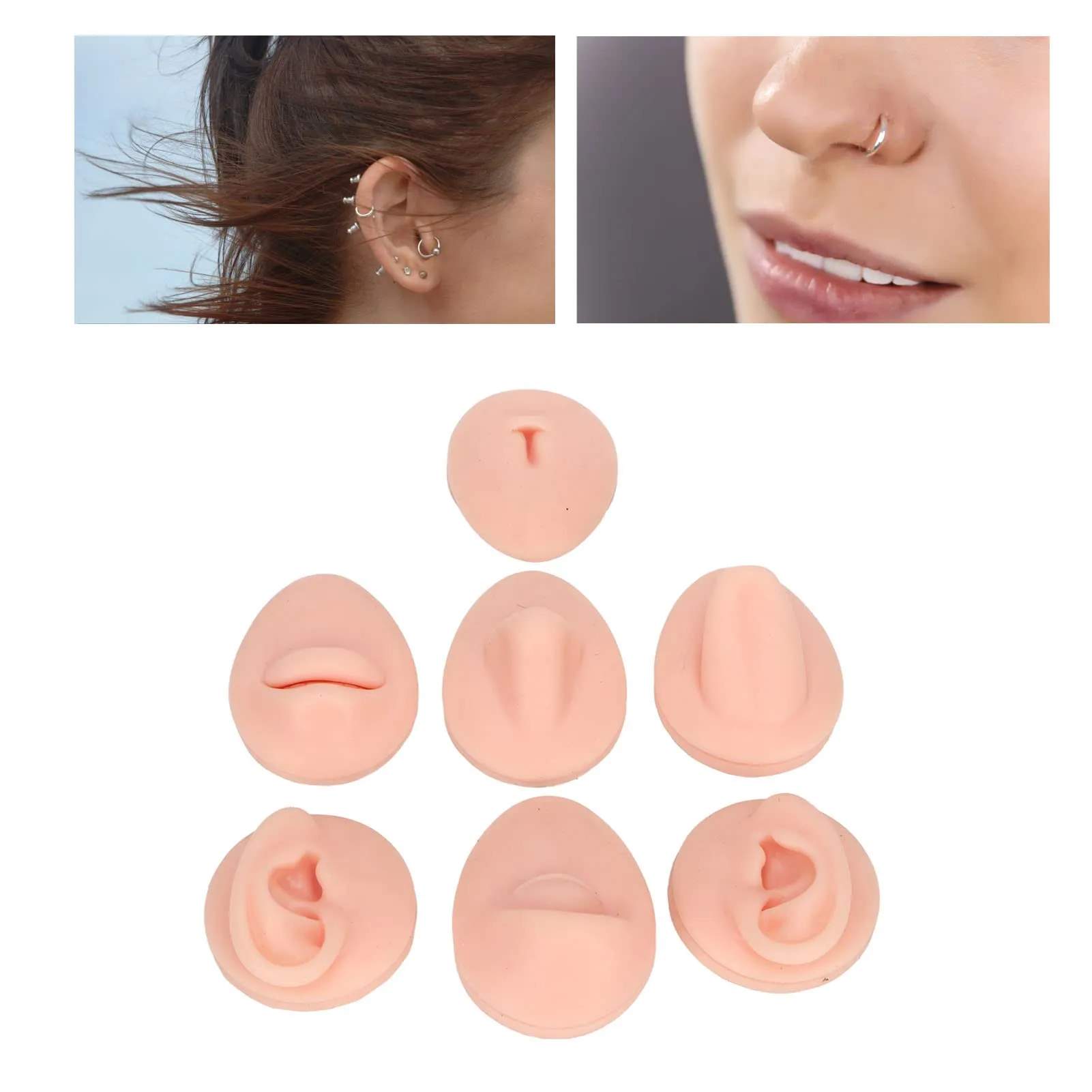 Socobeta Body Piercing Practice Model Simulation Silicone Ear Eye Nose Mouth Tongue and Navel for Beginners (Light Skin Color) - immagine 6
