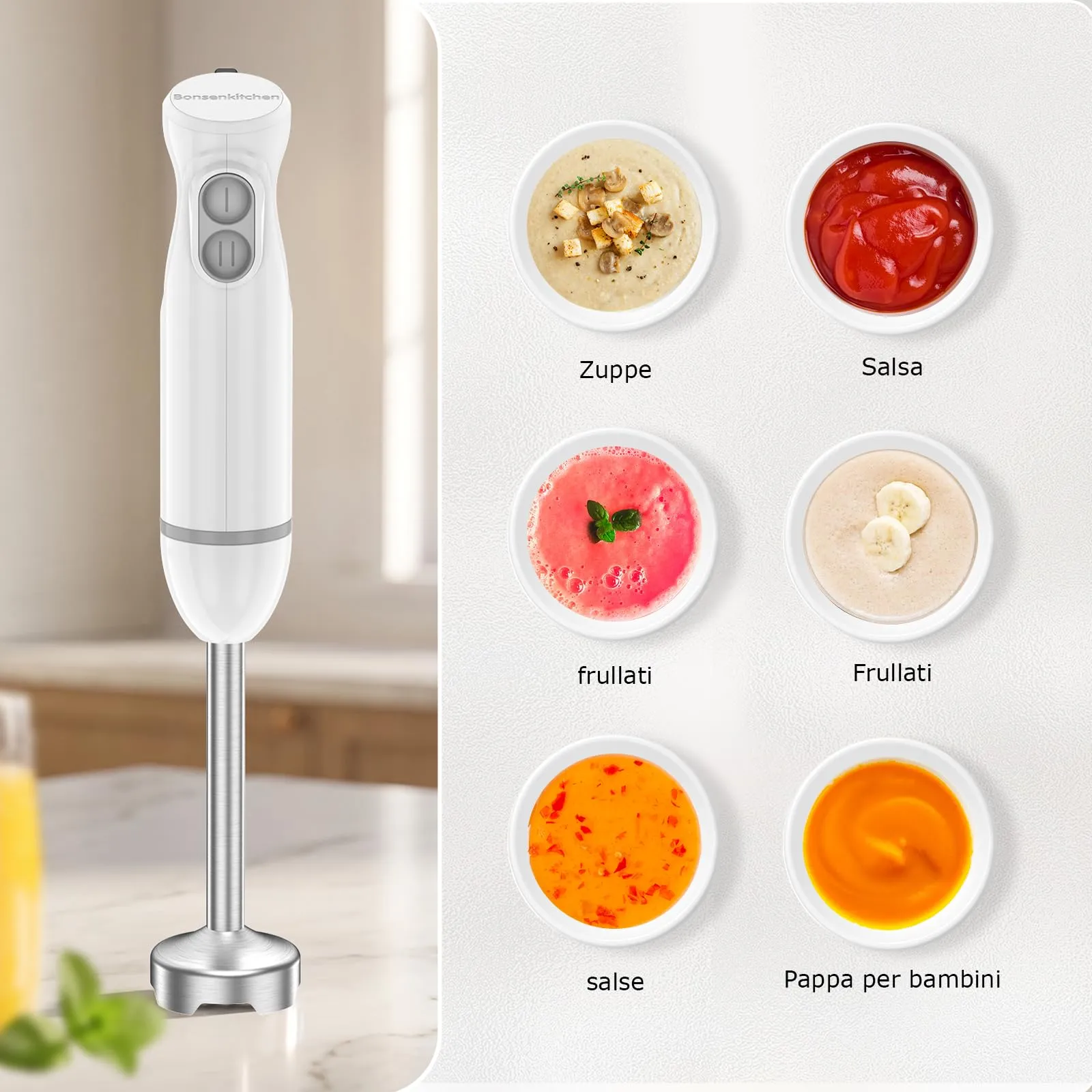 Bonsenkitchen Frullatore a Immersione 1000W con Vaso Graduato da 700 ml - immagine 3