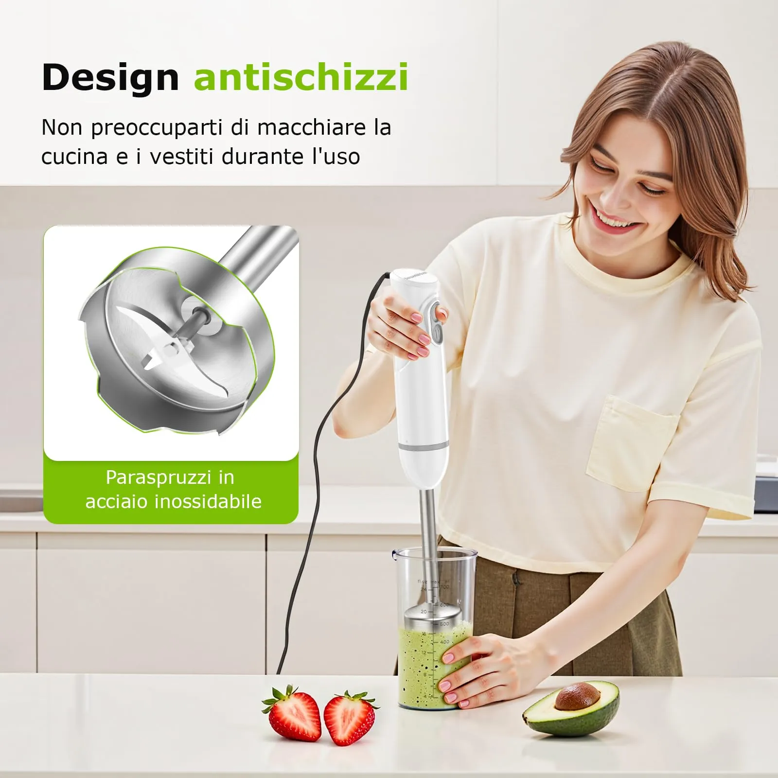 Bonsenkitchen Frullatore a Immersione 1000W con Vaso Graduato da 700 ml - immagine 5
