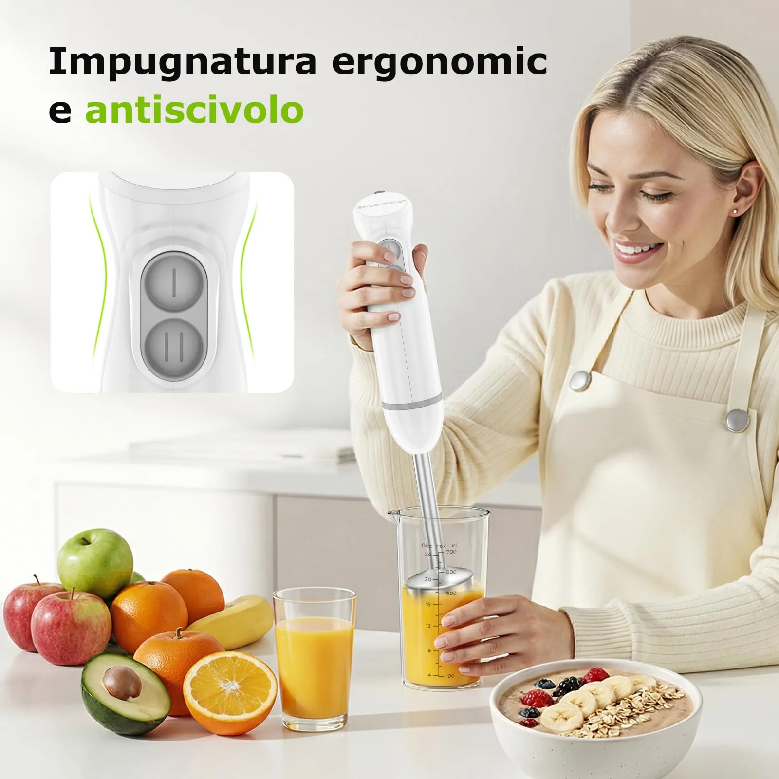 Bonsenkitchen Frullatore a Immersione 1000W con Vaso Graduato da 700 ml - immagine 6