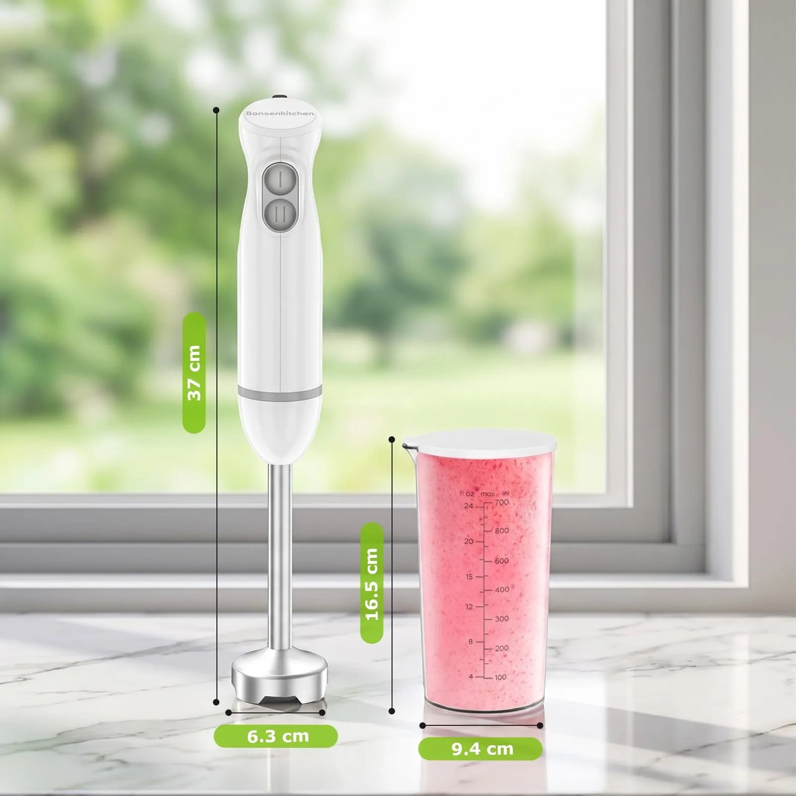Bonsenkitchen Frullatore a Immersione 1000W con Vaso Graduato da 700 ml - immagine 8