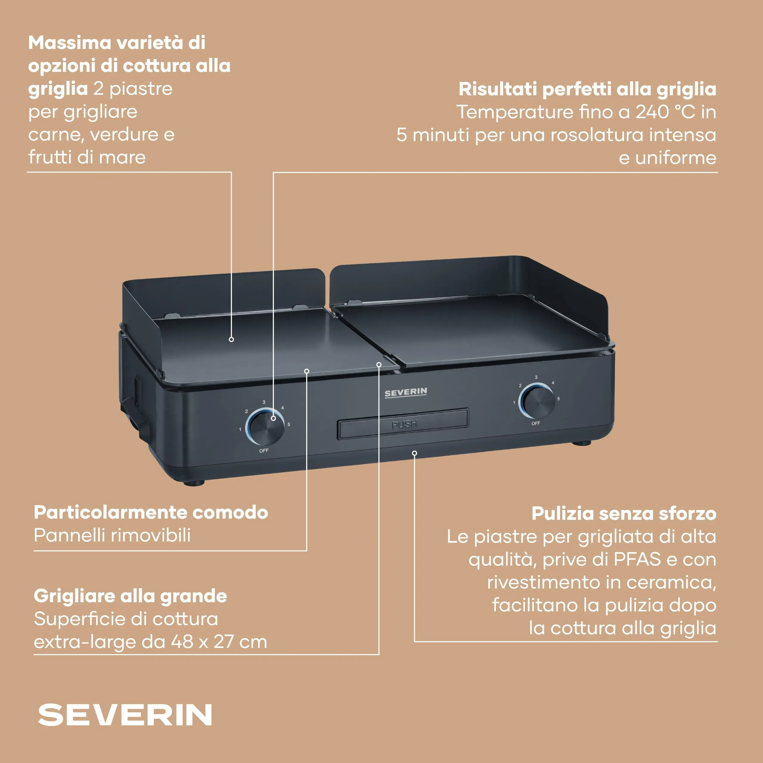 Severin Piastra Griglia Plancha XXL 2200W PG 8569 - immagine 3