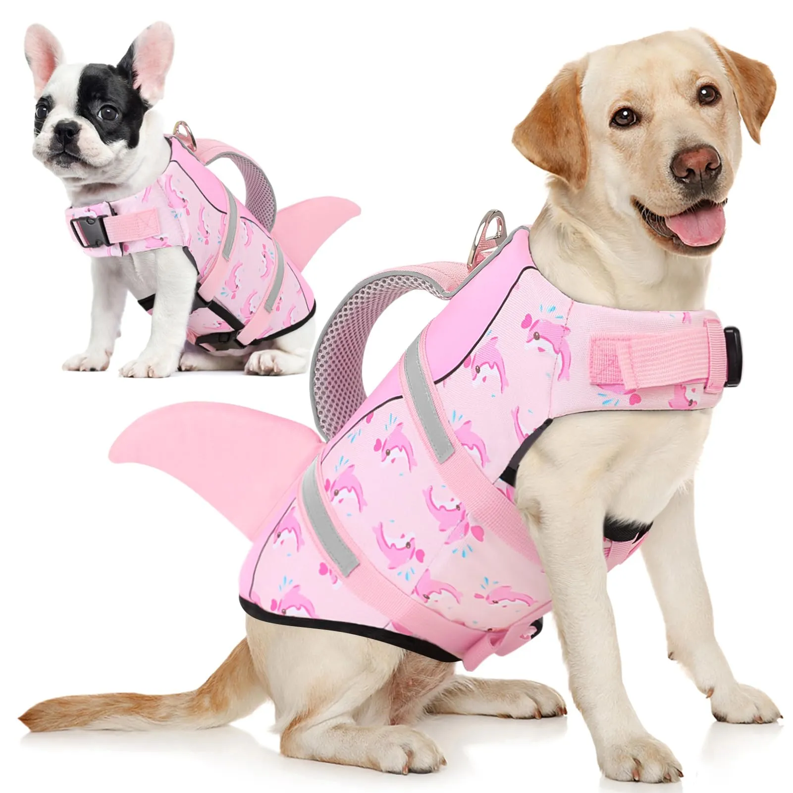 AOFITEE Giubbotto Salvagente per Cani con Pinna di Squalo, Taglia Small, Balena rosa - immagine 1