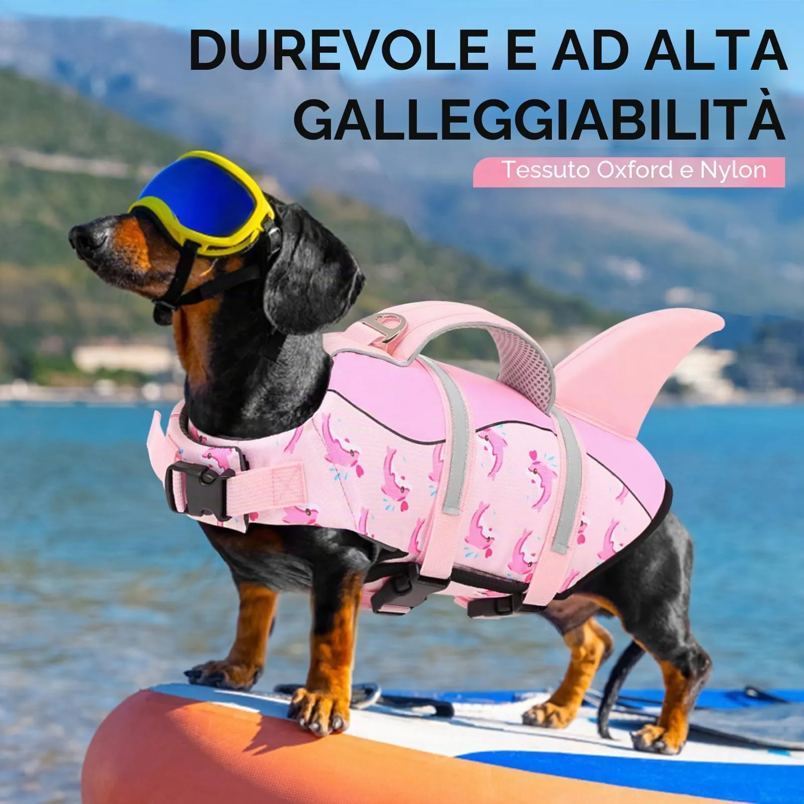AOFITEE Giubbotto Salvagente per Cani con Pinna di Squalo, Taglia Small, Balena rosa - immagine 2