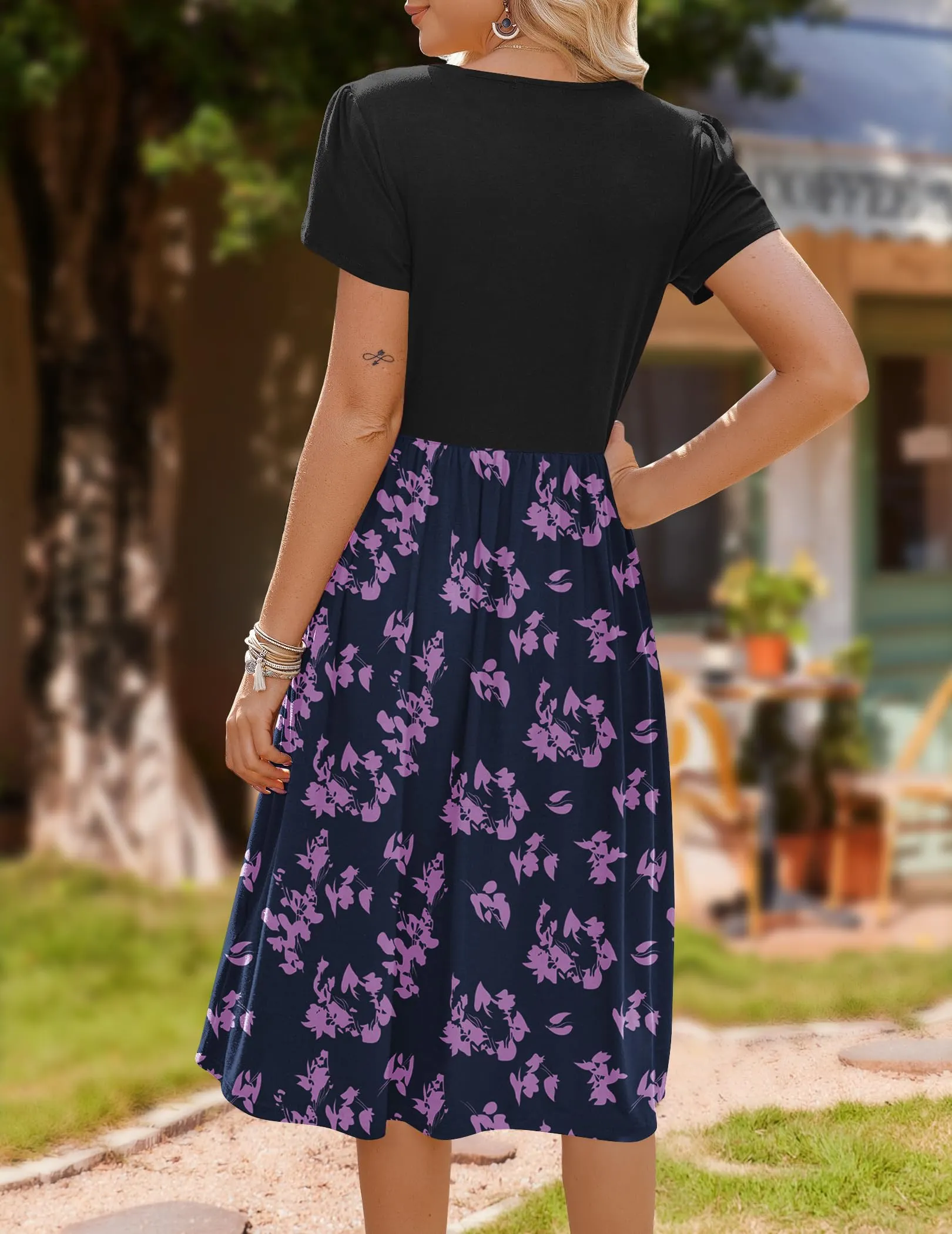 Zeagoo Abito Midi Floreale da Donna con Maniche a Petalo e Tasche - immagine 5
