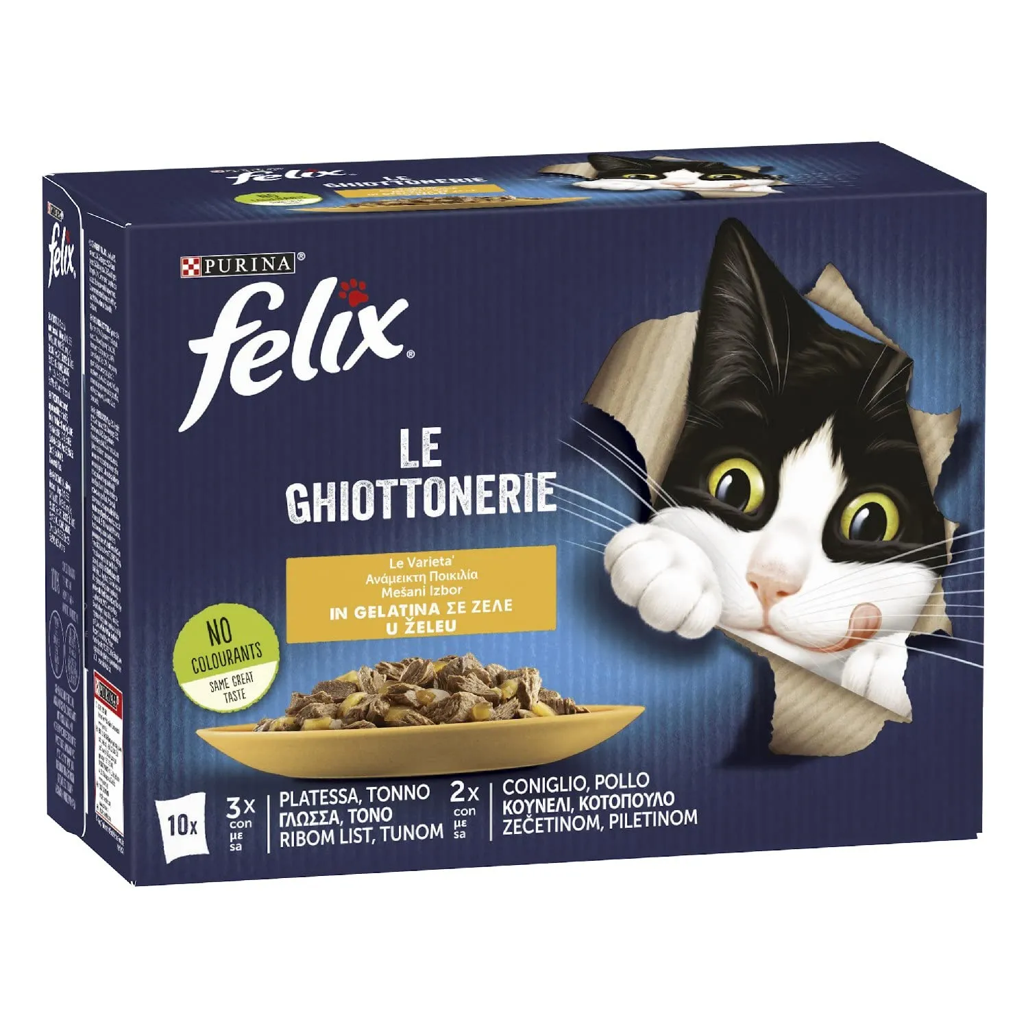 Purina Felix Le Ghiottonerie Cibo Umido per Gatti con Platessa, Tonno, Coniglio e Pollo, 10 x 85g - immagine 1