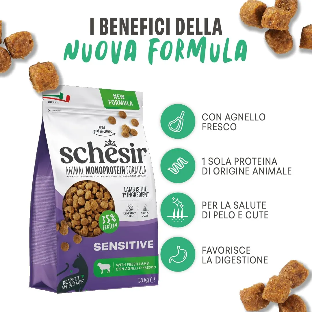 Schesir Animal Monoprotein Sensitive Agnello Croccantini per Gatti Adulti, 1,5 kg - immagine 2