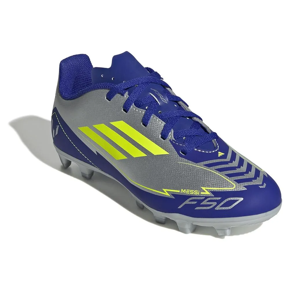 adidas Bambini F50 Club Football Boots FG/MG, Silver Met./Solar Yellow/Lucid Blue, 36 EU - immagine 4
