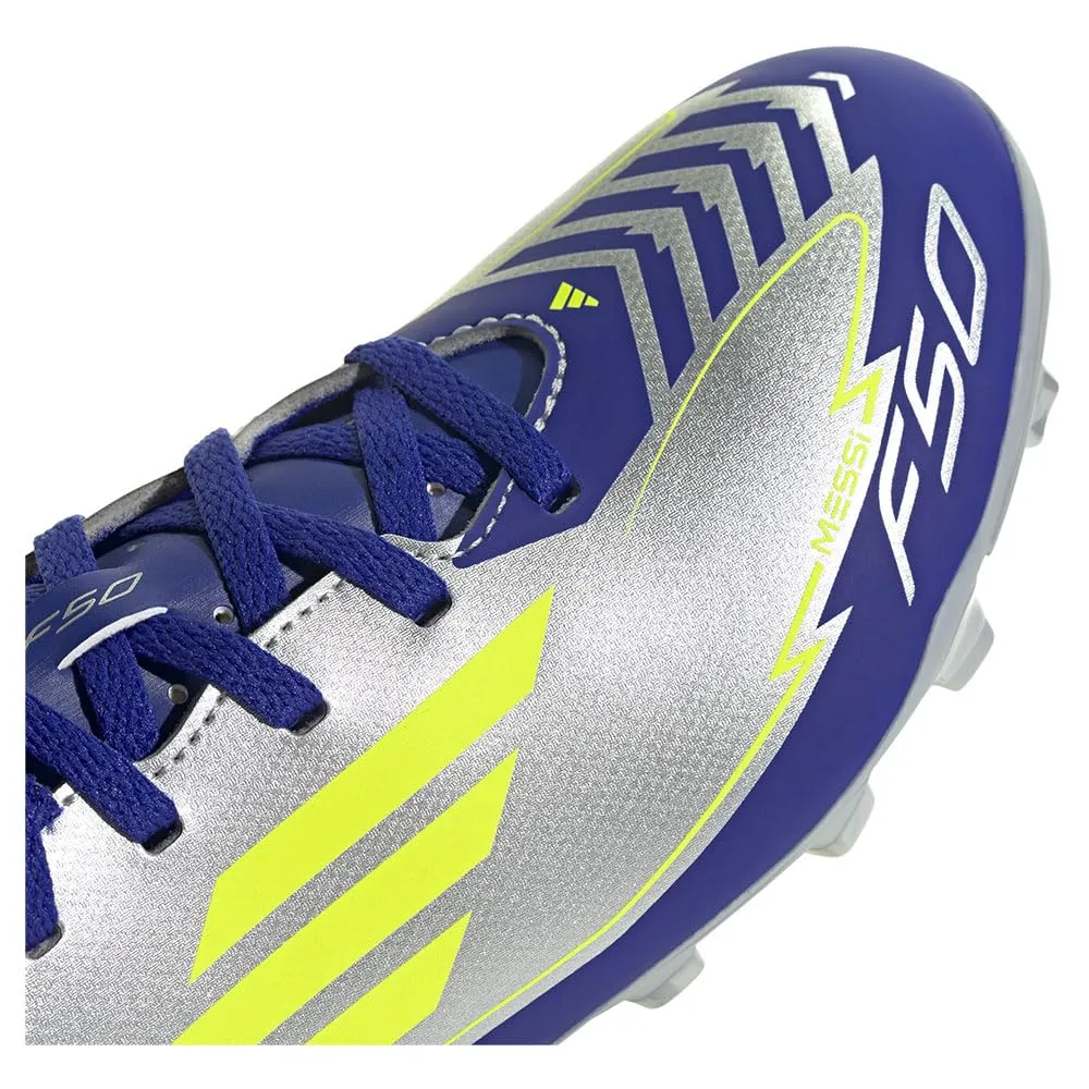 adidas Bambini F50 Club Football Boots FG/MG, Silver Met./Solar Yellow/Lucid Blue, 36 EU - immagine 7