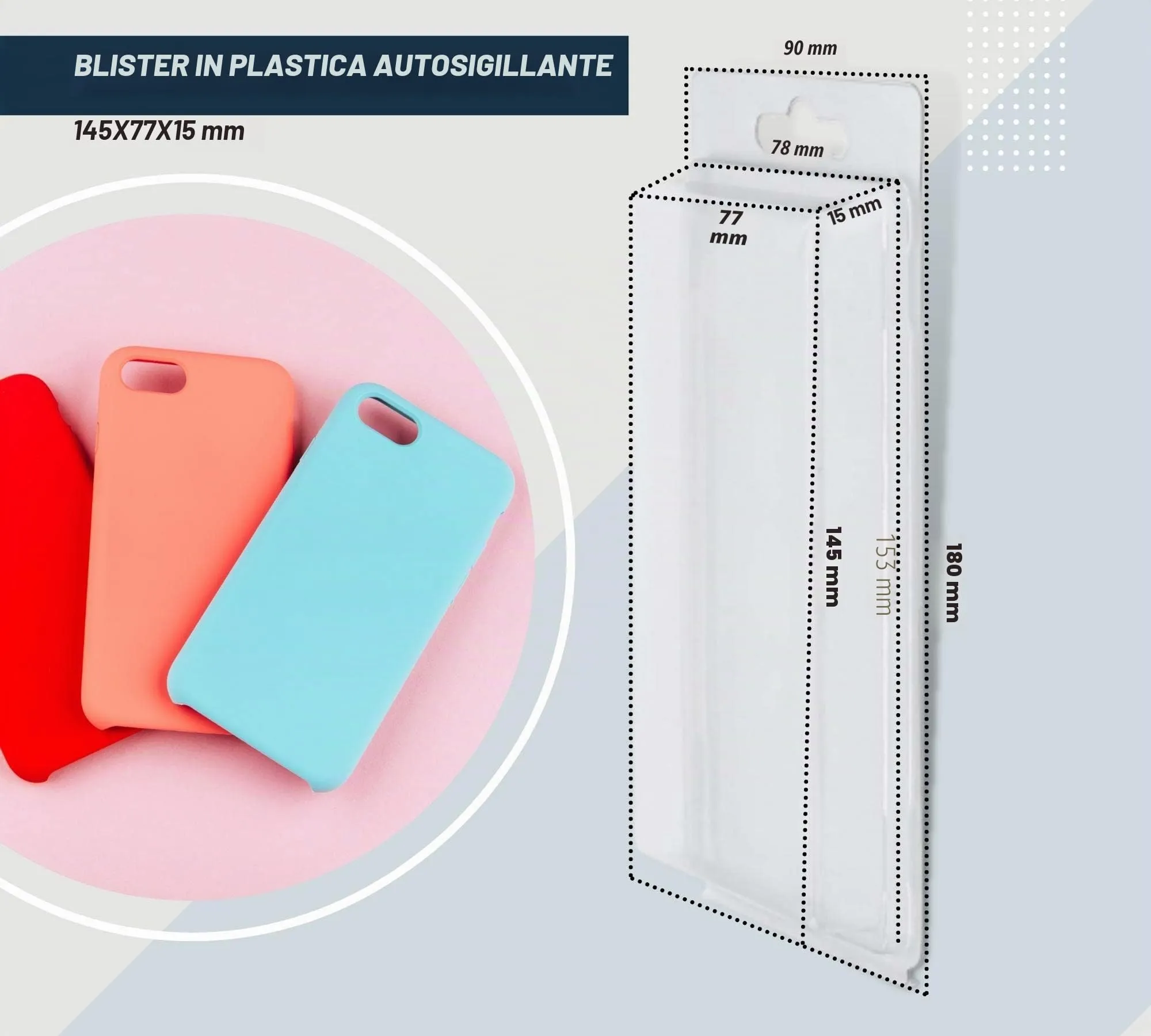 DOJA Barcelona Scatole Blister Auto-Chiusura in PVC Trasparente, Interno 145x77x15 mm, Esterno 180x90x25 mm, 50 Pezzi - immagine 4