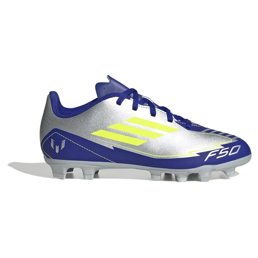 adidas Bambini F50 Club Football Boots FG/MG, Silver Met./Solar Yellow/Lucid Blue, 32 EU - immagine 1