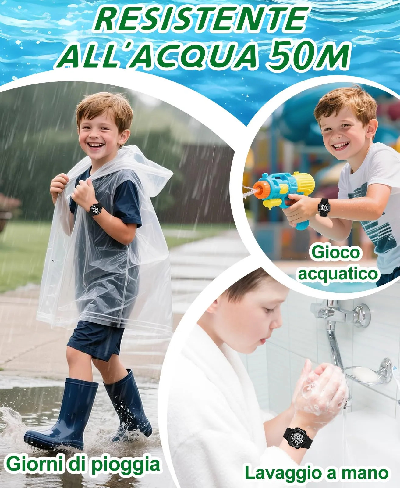 SOCICO Orologio Digitale per Bambini Impermeabile 5ATM con Luce a 7 Colori, Motivo Orso, Nero - immagine 4