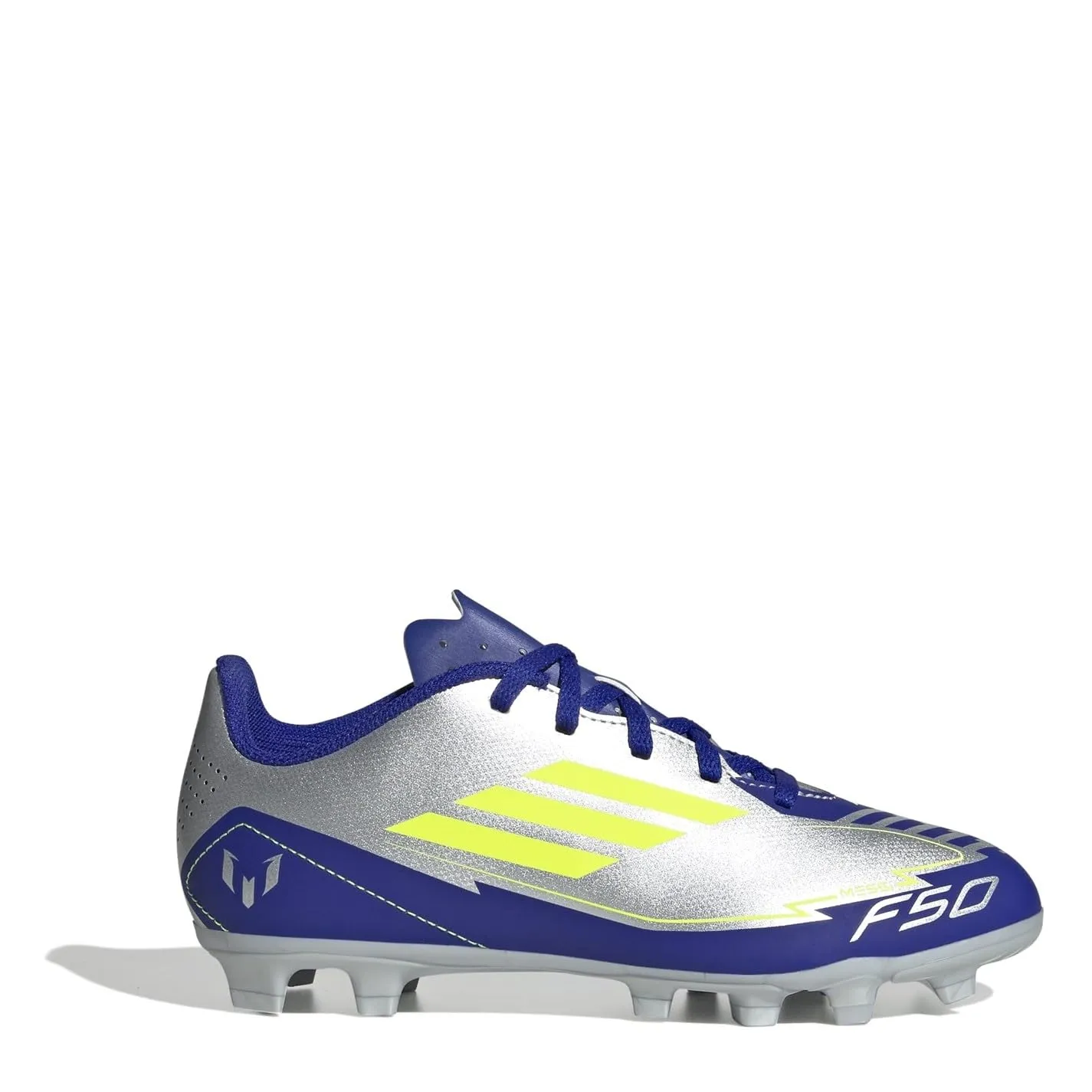 Adidas Bambini F50 Club Football Boots FG/MG, Silver Met./Solar Yellow/Lucid Blue, 38 EU - immagine 1