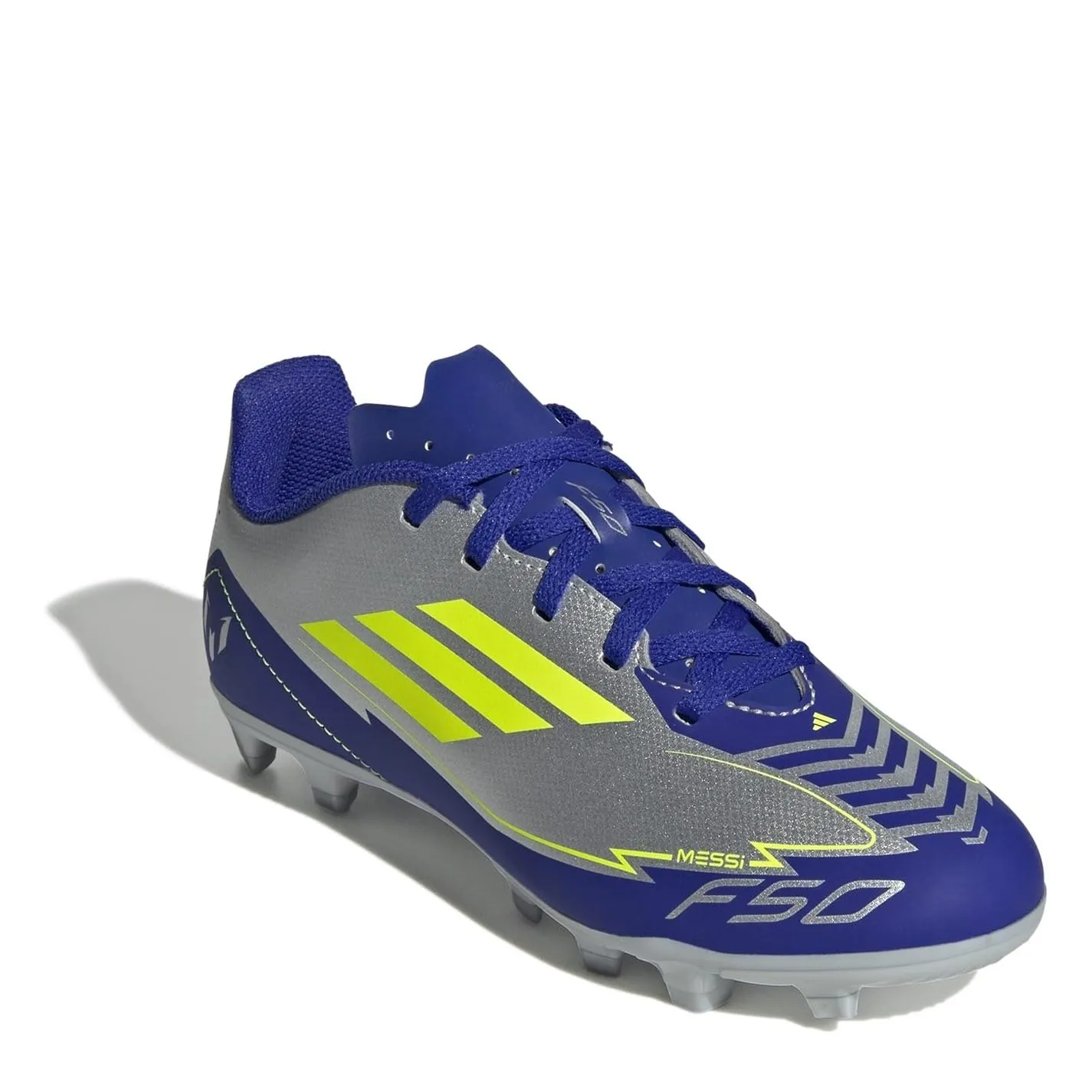 Adidas Bambini F50 Club Football Boots FG/MG, Silver Met./Solar Yellow/Lucid Blue, 38 EU - immagine 3