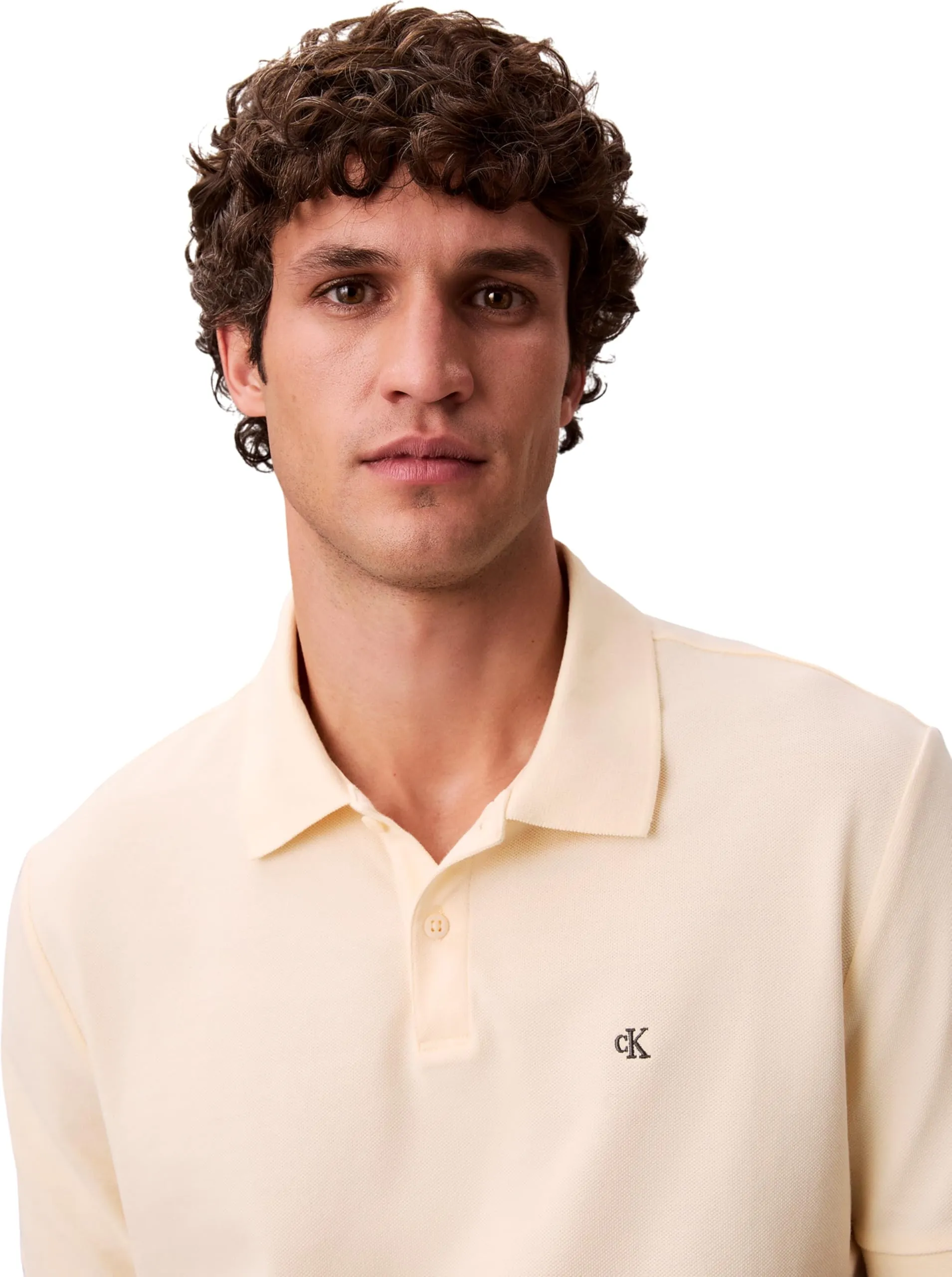 Calvin Klein Uomo Polo Maniche Corte Monogram Pique in Cotone, Vanilla Custard, 2XL - immagine 3