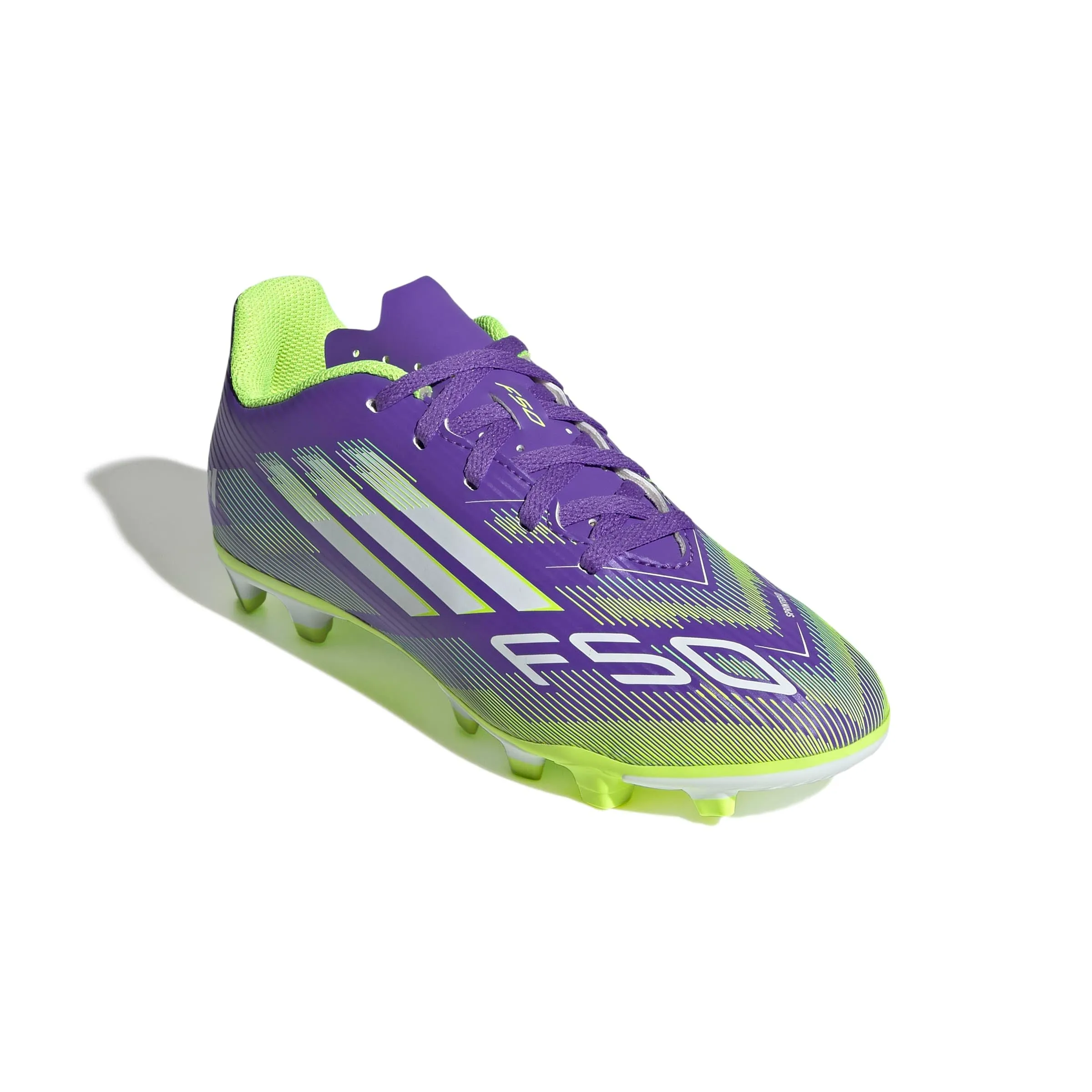 adidas Bambini F50 Club Firm Ground/Multi Ground Football Boots Kids, Purple Rush/Cloud White/Lucid Lemon, 30 EU - immagine 4