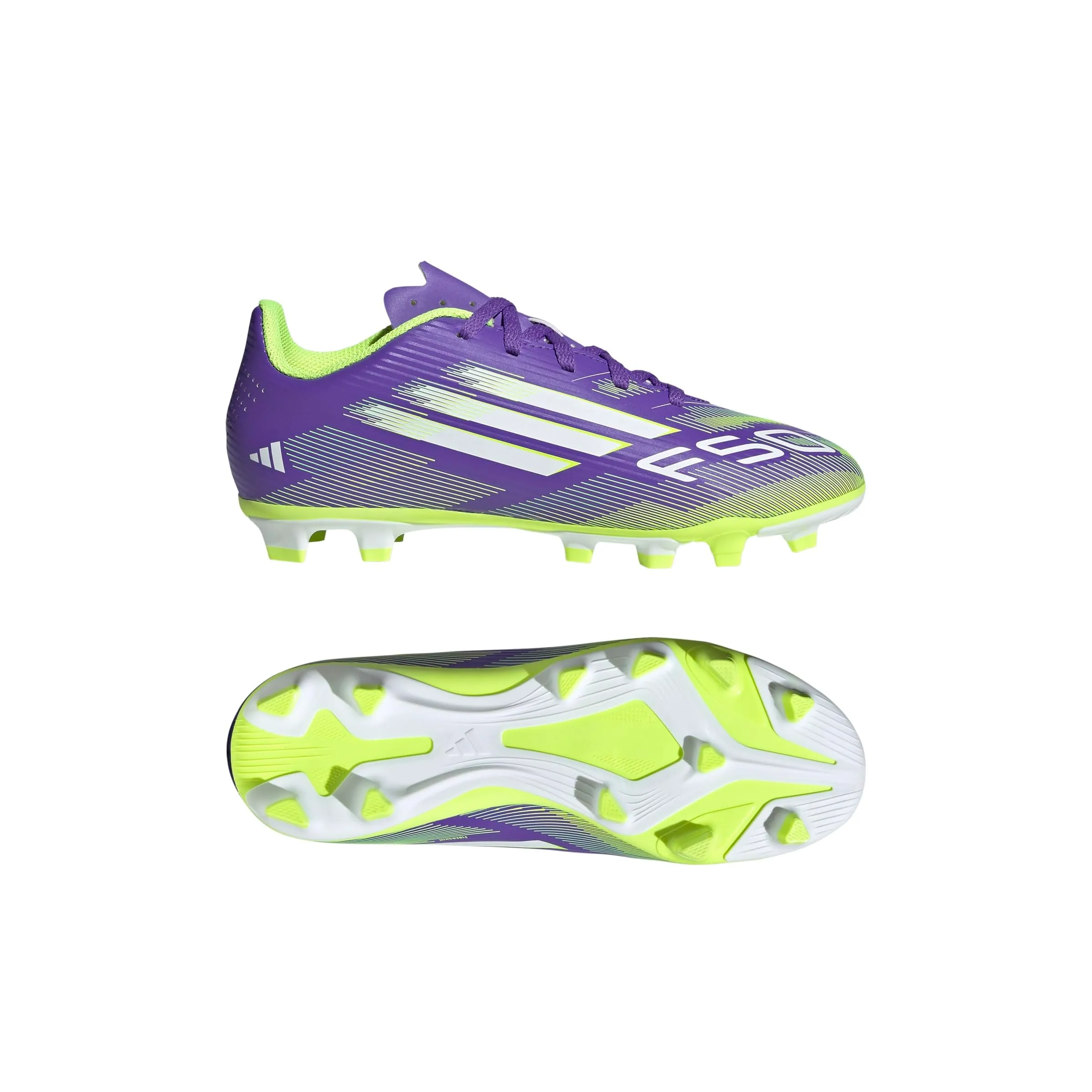 adidas Bambini F50 Club Firm Ground/Multi Ground Football Boots Kids, Purple Rush/Cloud White/Lucid Lemon, 28.5 EU - immagine 5