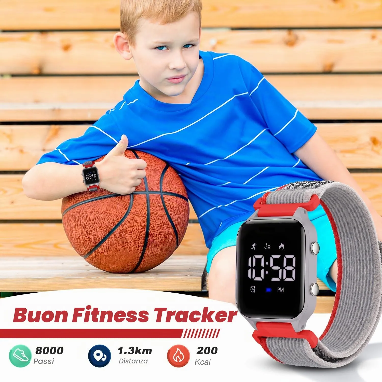Timever Orologio Digitale Sportivo per Bambini con Contapassi, 2 Sveglie, Cronometro, Luce e Data, Cinturino in Nylon e Velcro - immagine 3
