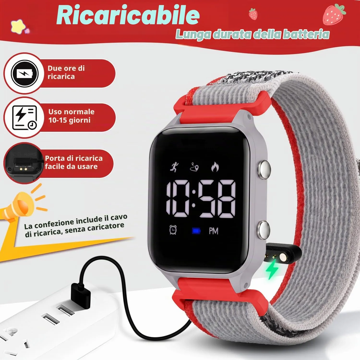 Timever Orologio Digitale Sportivo per Bambini con Contapassi, 2 Sveglie, Cronometro, Luce e Data, Cinturino in Nylon e Velcro - immagine 4