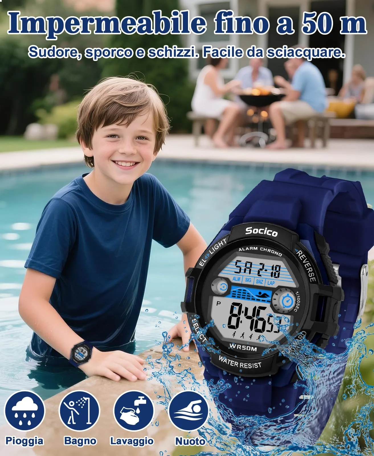 SOCICO Orologio Digitale Impermeabile 5ATM con Luce 7 Colori per Bambini - immagine 5