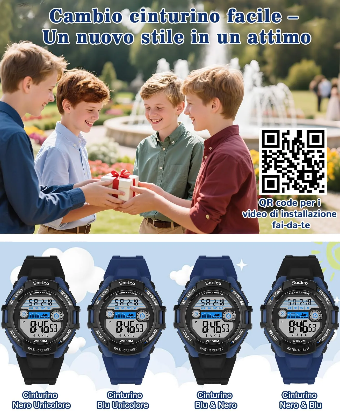 SOCICO Orologio Digitale Impermeabile 5ATM con Luce 7 Colori per Bambini - immagine 7