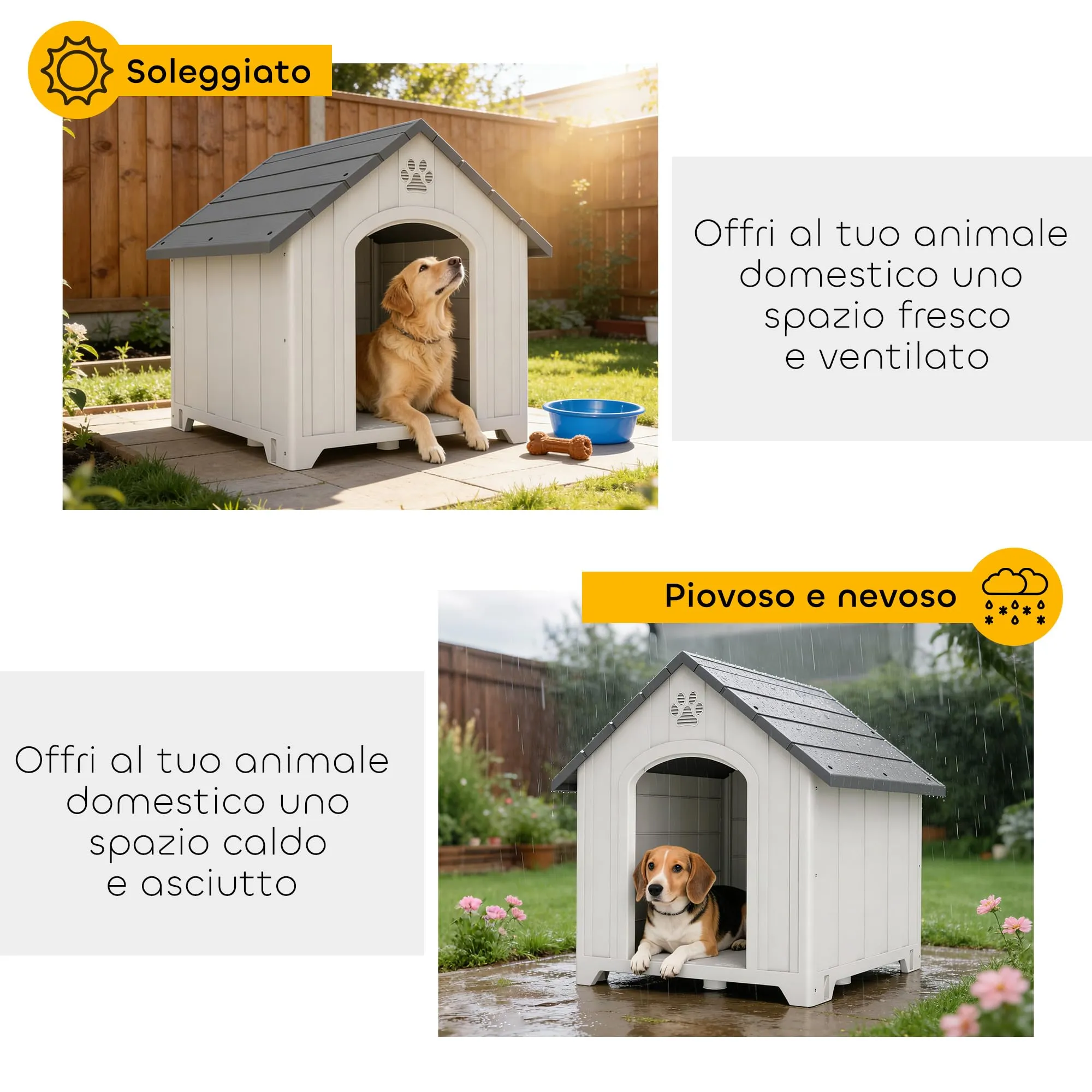PawHut Casa Plastica per Cani, Riparo Interno/Esterno con Pavimento Rialzato, 88x79x89 cm, Grigio - immagine 4