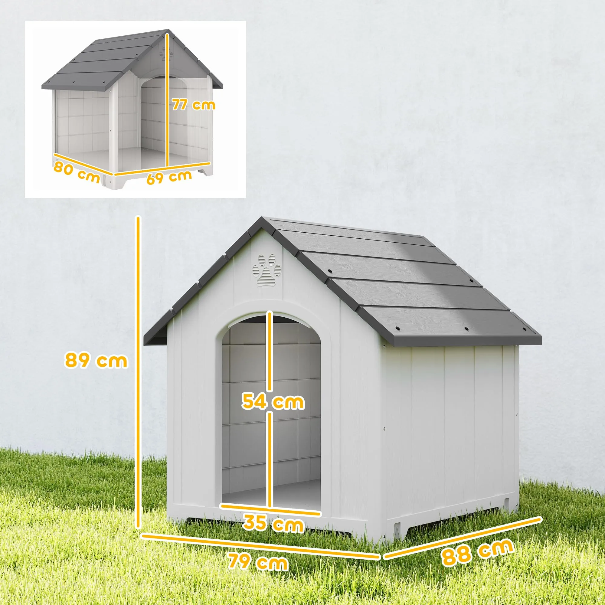 PawHut Casa Plastica per Cani, Riparo Interno/Esterno con Pavimento Rialzato, 88x79x89 cm, Grigio - immagine 8
