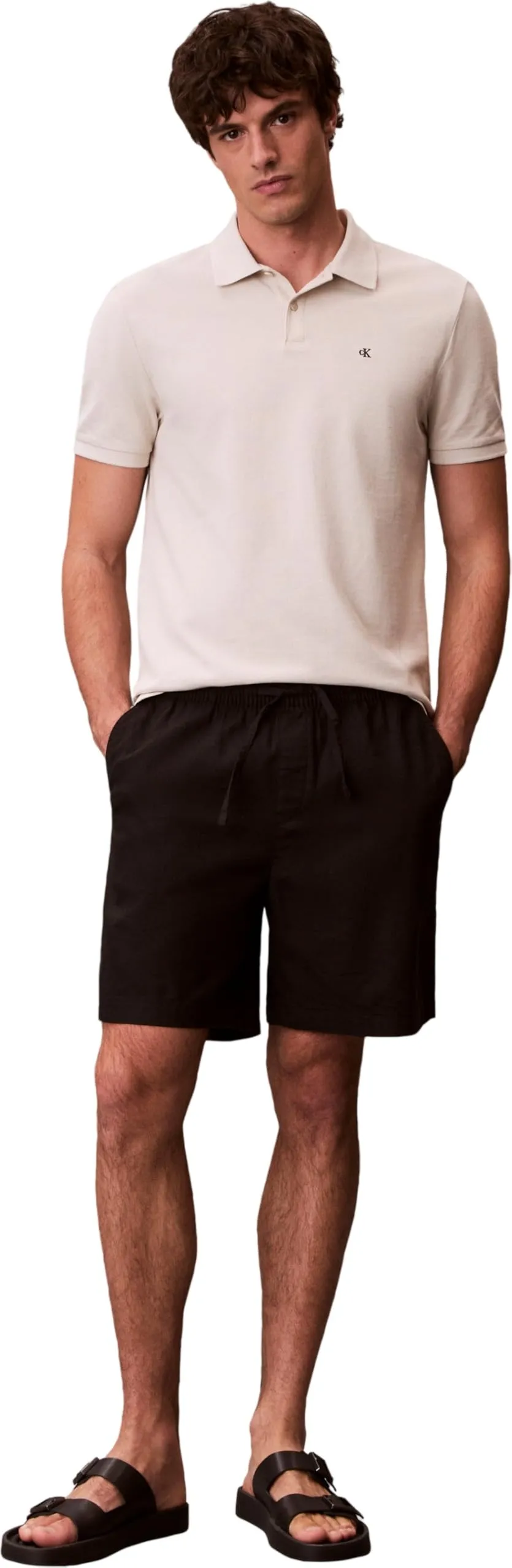 Calvin Klein Maglietta Polo Maniche Corte Monogram Pique in Cotone, Beige (Oatmeal), S - immagine 3