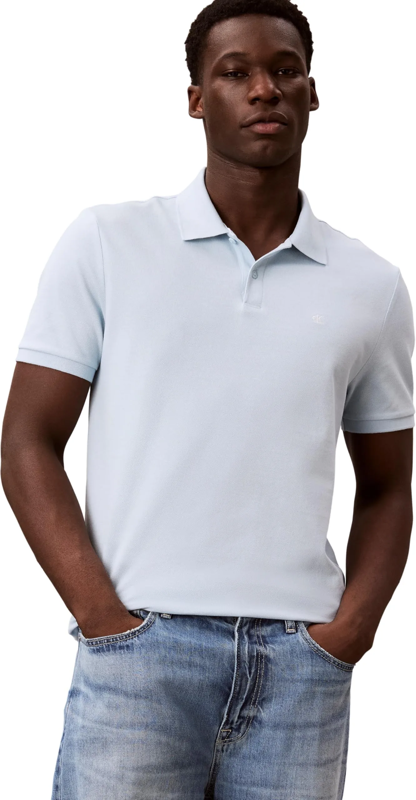 Calvin Klein Uomo Maglietta Polo Maniche Corte Monogram Pique in Cotone, Blue (Winter Sky), XS - immagine 5