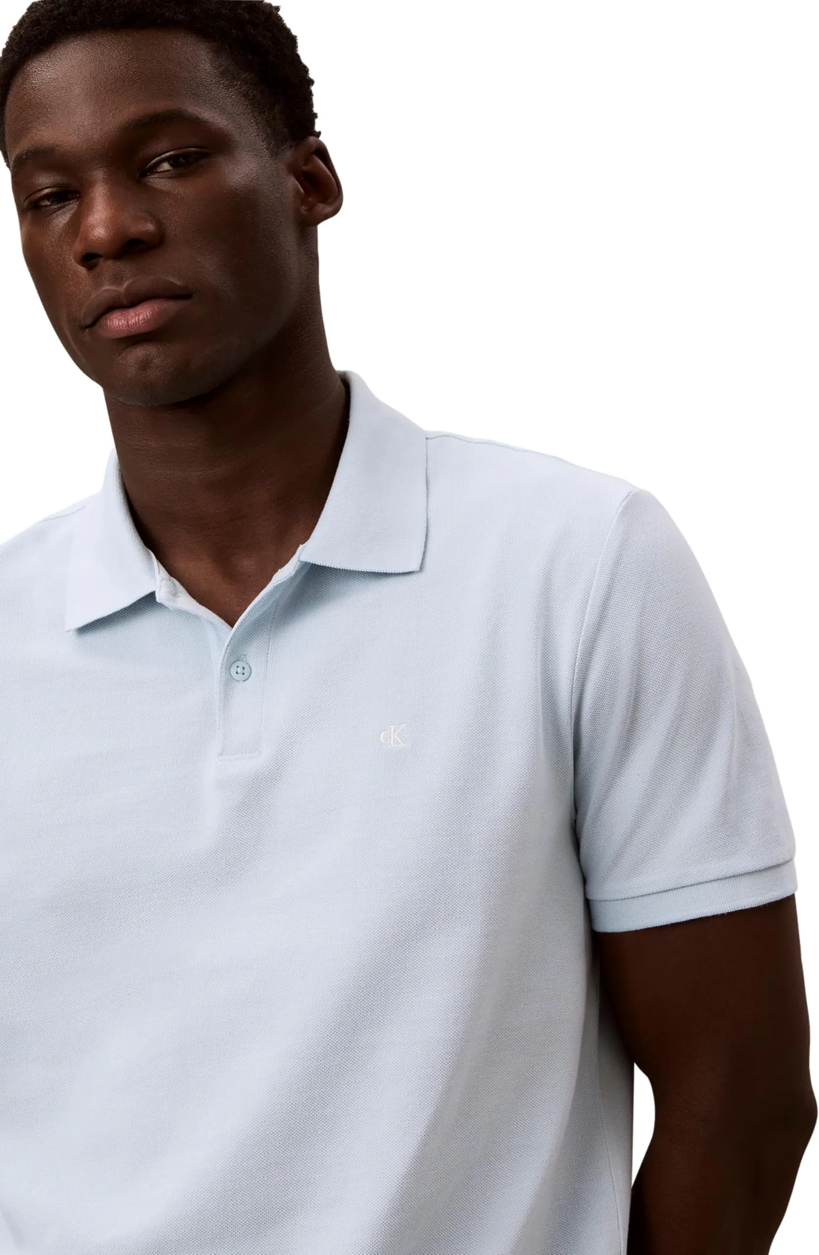 Calvin Klein Uomo Maglietta Polo Monogram Pique in Cotone, Blu (Winter Sky), 2XL - immagine 4