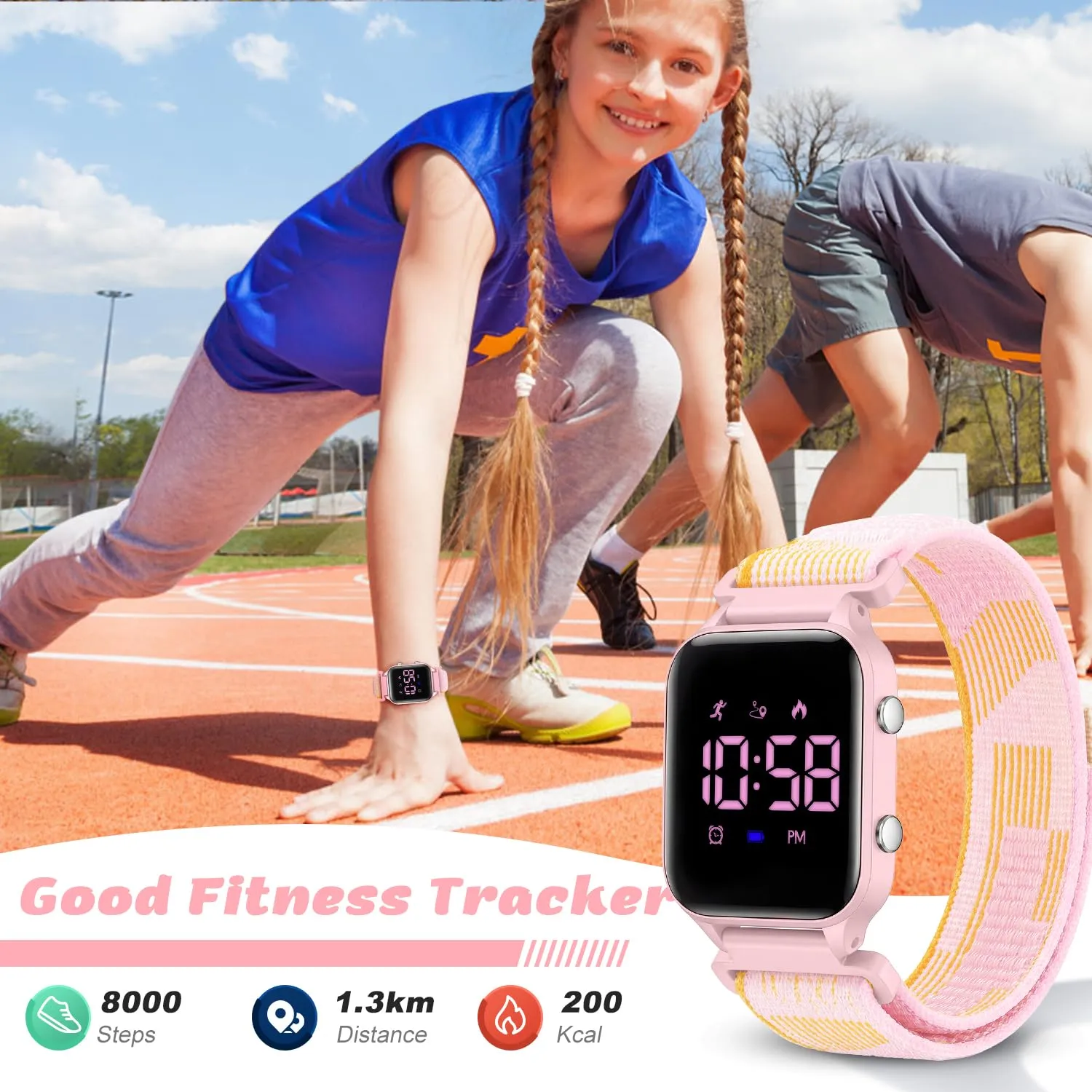 Timever Orologio Digitale Sportivo per Bambini con Contapassi, 2 Sveglie, Cronometro e Cinturino in Nylon - immagine 3