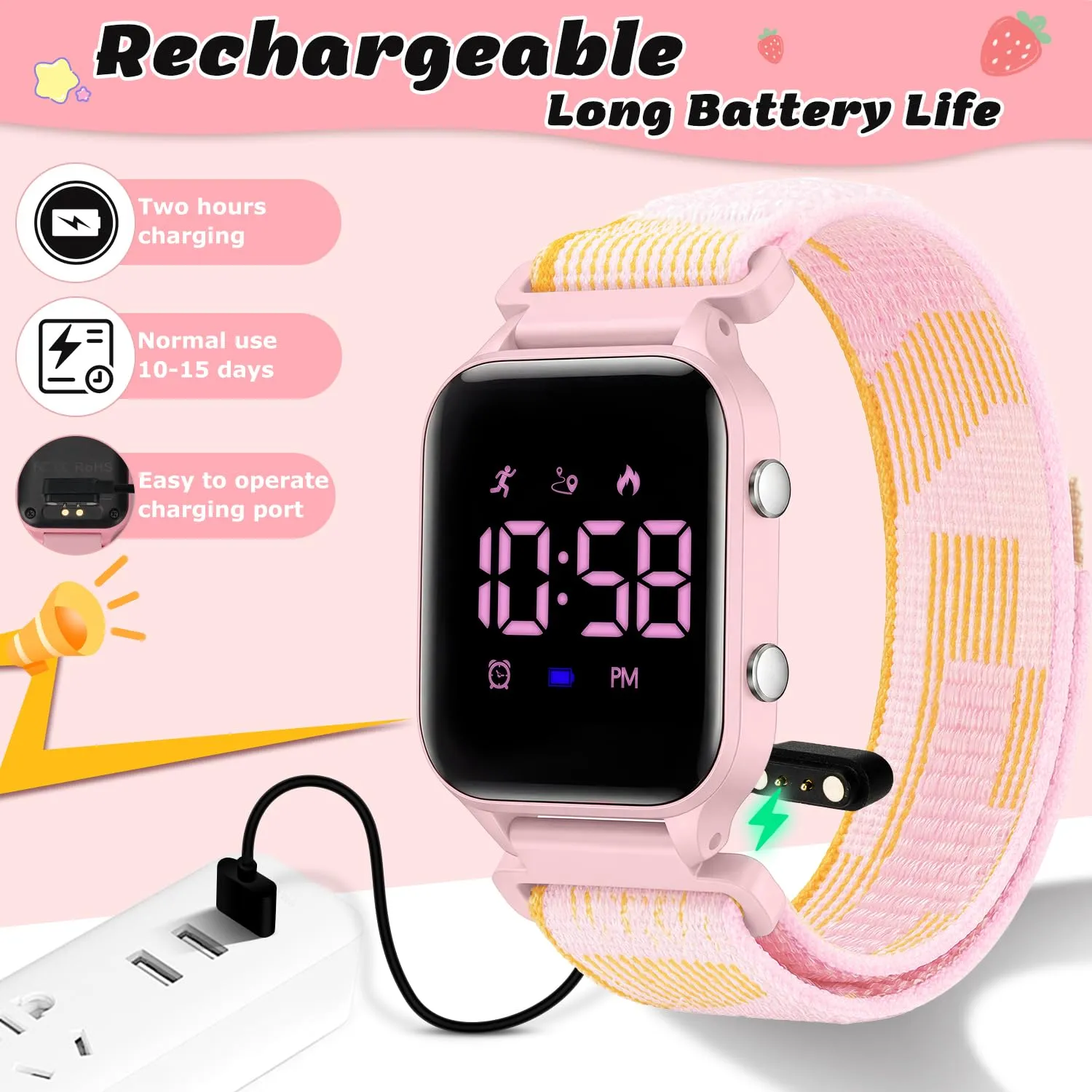 Timever Orologio Digitale Sportivo per Bambini con Contapassi, 2 Sveglie, Cronometro e Cinturino in Nylon - immagine 4