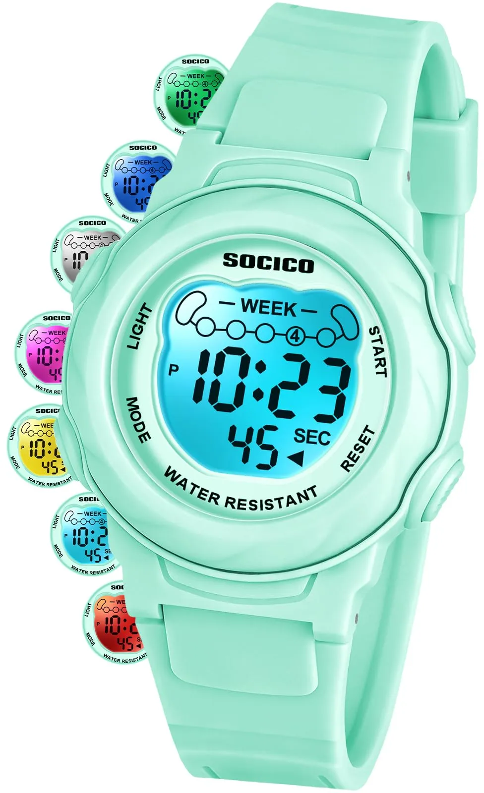 SOCICO Orologio Digitale Impermeabile 5ATM con Luce 7 Colori per Bambini - immagine 1