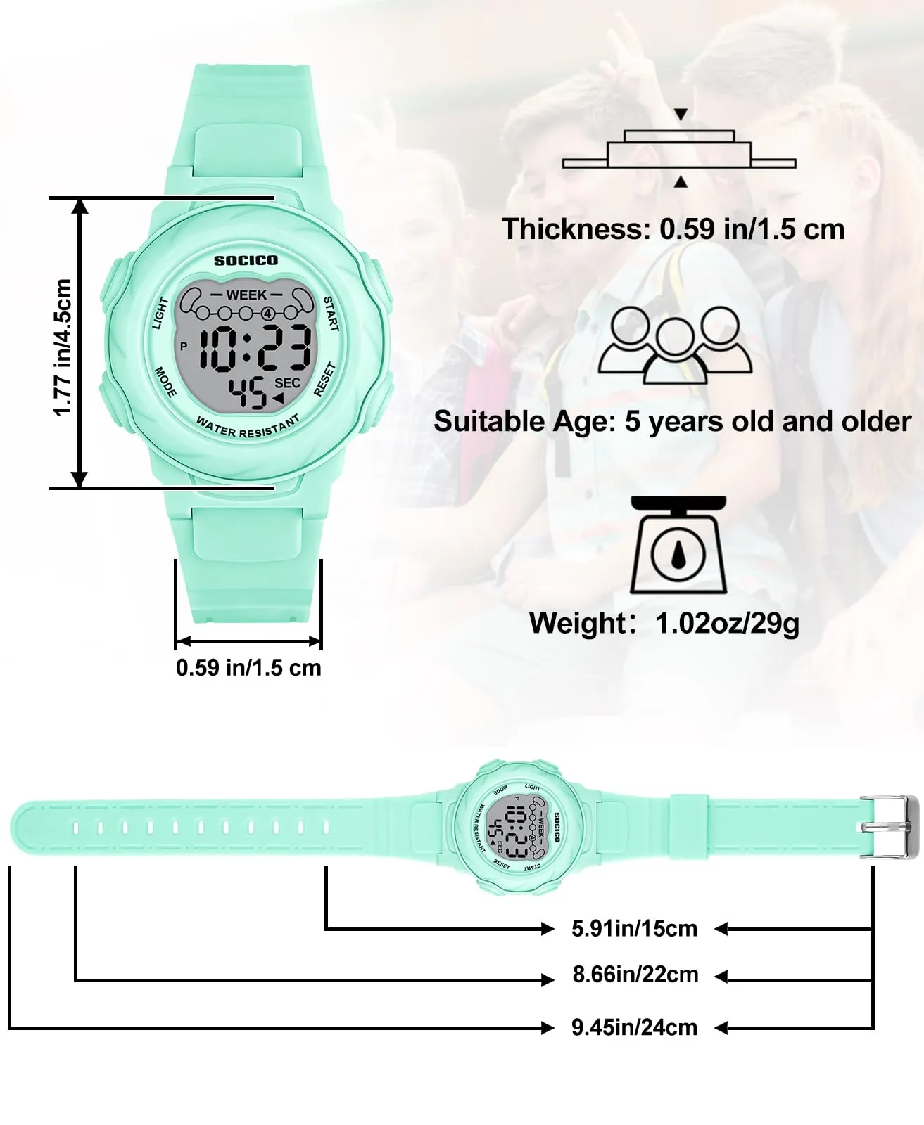 SOCICO Orologio Digitale Impermeabile 5ATM con Luce 7 Colori per Bambini - immagine 4