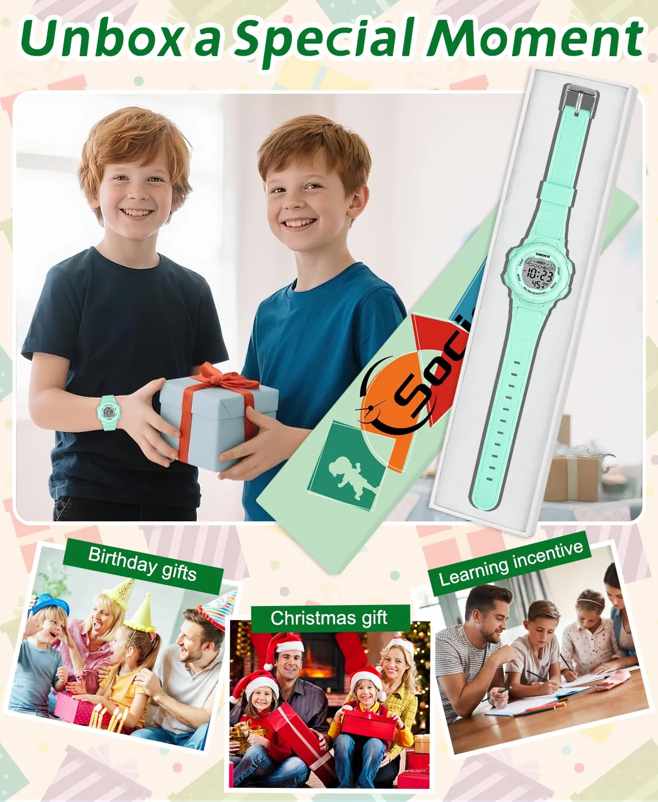 SOCICO Orologio Digitale Impermeabile 5ATM con Luce 7 Colori per Bambini - immagine 6