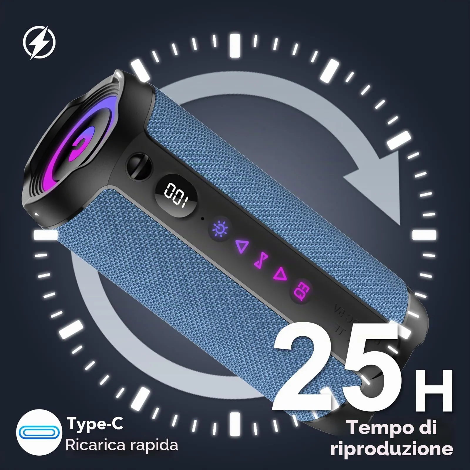 coioc Cassa Bluetooth Portatile 25W, Doppio Basso Driver, 25 Ore di Autonomia, TWS, RGB, IPX7 Impermeabile, AUX, TF, USB - immagine 3