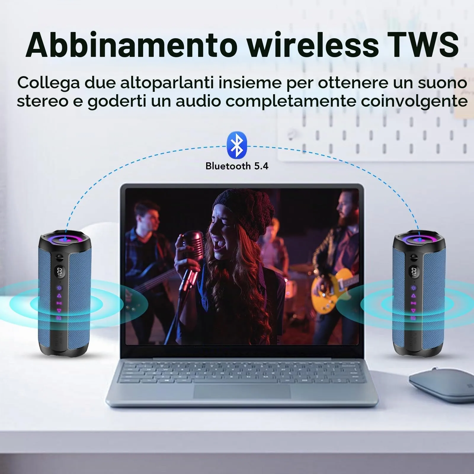 coioc Cassa Bluetooth Portatile 25W, Doppio Basso Driver, 25 Ore di Autonomia, TWS, RGB, IPX7 Impermeabile, AUX, TF, USB - immagine 4