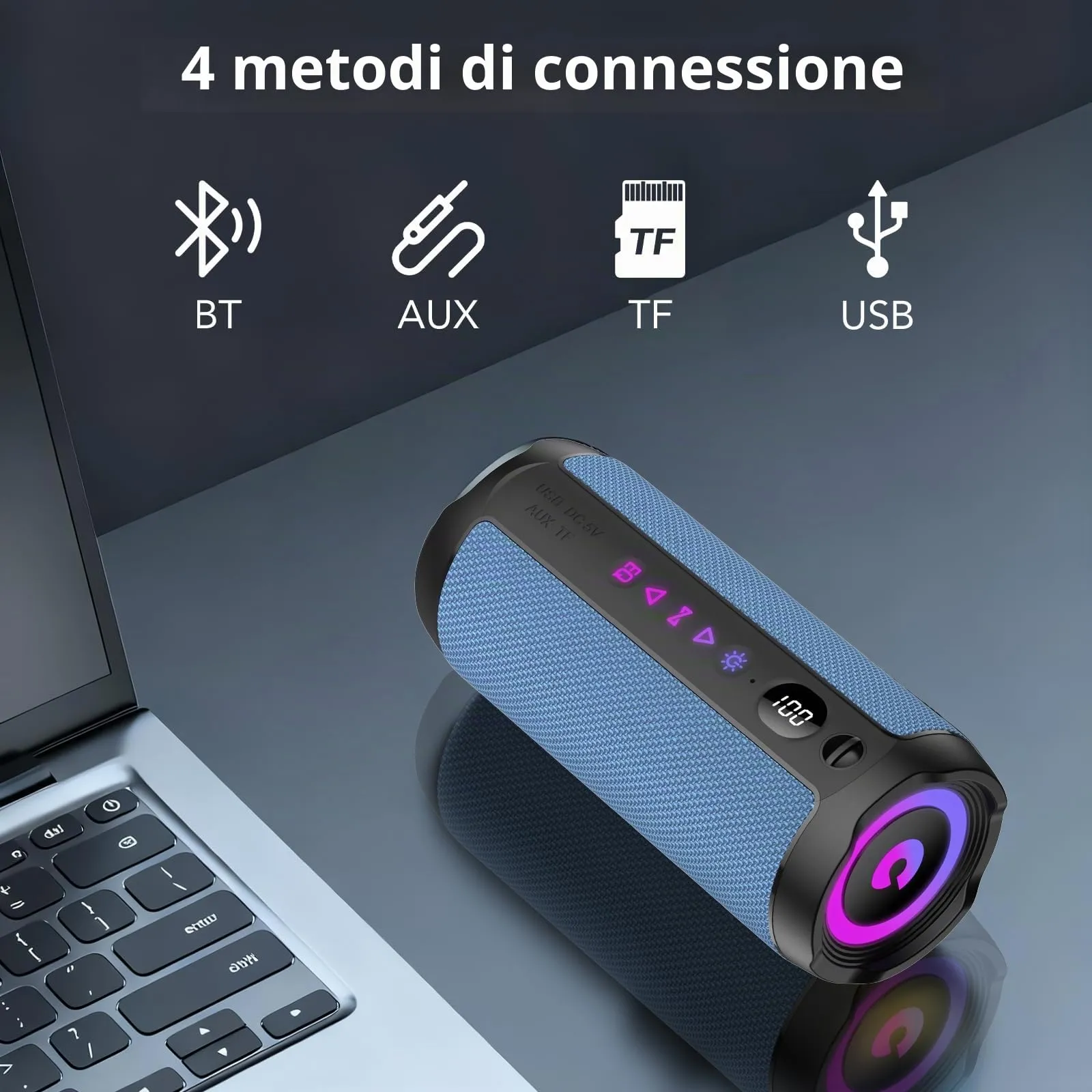 coioc Cassa Bluetooth Portatile 25W, Doppio Basso Driver, 25 Ore di Autonomia, TWS, RGB, IPX7 Impermeabile, AUX, TF, USB - immagine 5