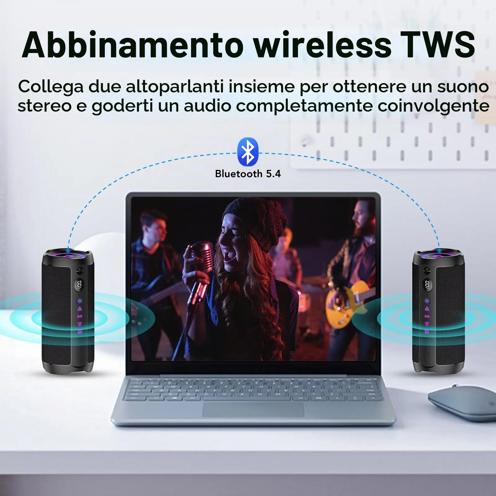 coioc Cassa Bluetooth Portatile 25W, Doppio Basso Driver, 25 Ore di Autonomia, TWS, RGB, IPX7 Impermeabile, AUX, TF, USB - immagine 4