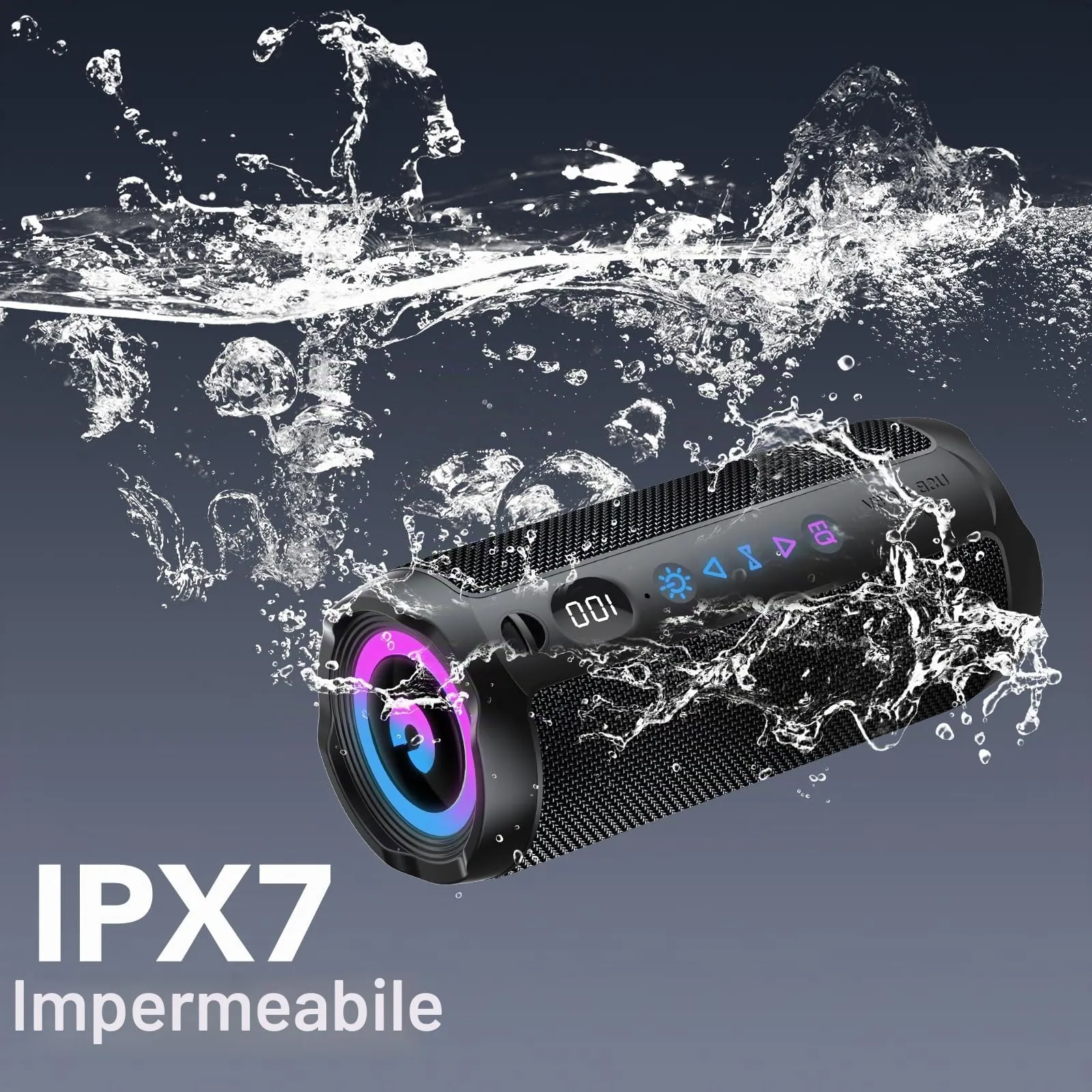 coioc Cassa Bluetooth Portatile 25W, Doppio Basso Driver, 25 Ore di Autonomia, TWS, RGB, IPX7 Impermeabile, AUX, TF, USB - immagine 6