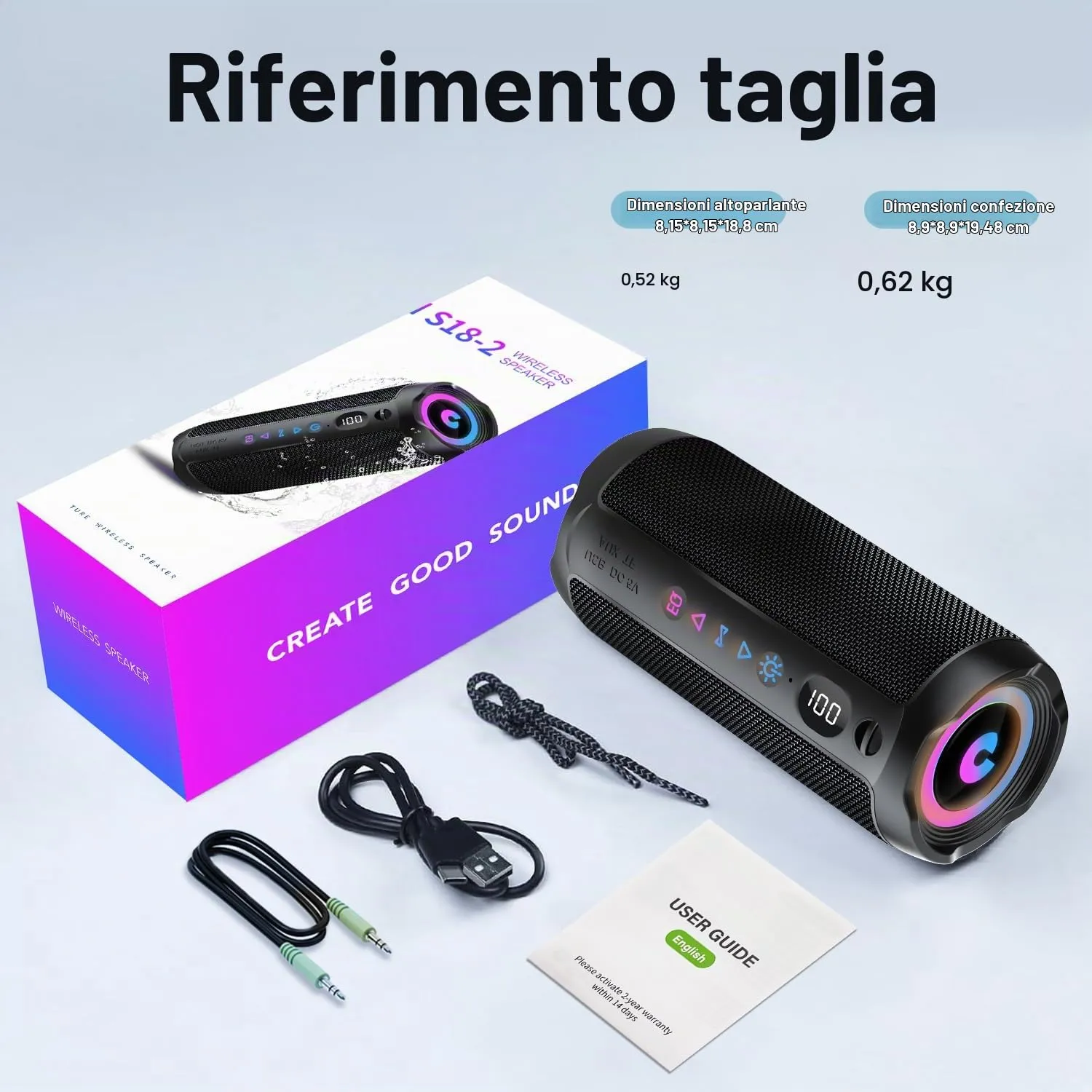 coioc Cassa Bluetooth Portatile 25W, Doppio Basso Driver, 25 Ore di Autonomia, TWS, RGB, IPX7 Impermeabile, AUX, TF, USB - immagine 8