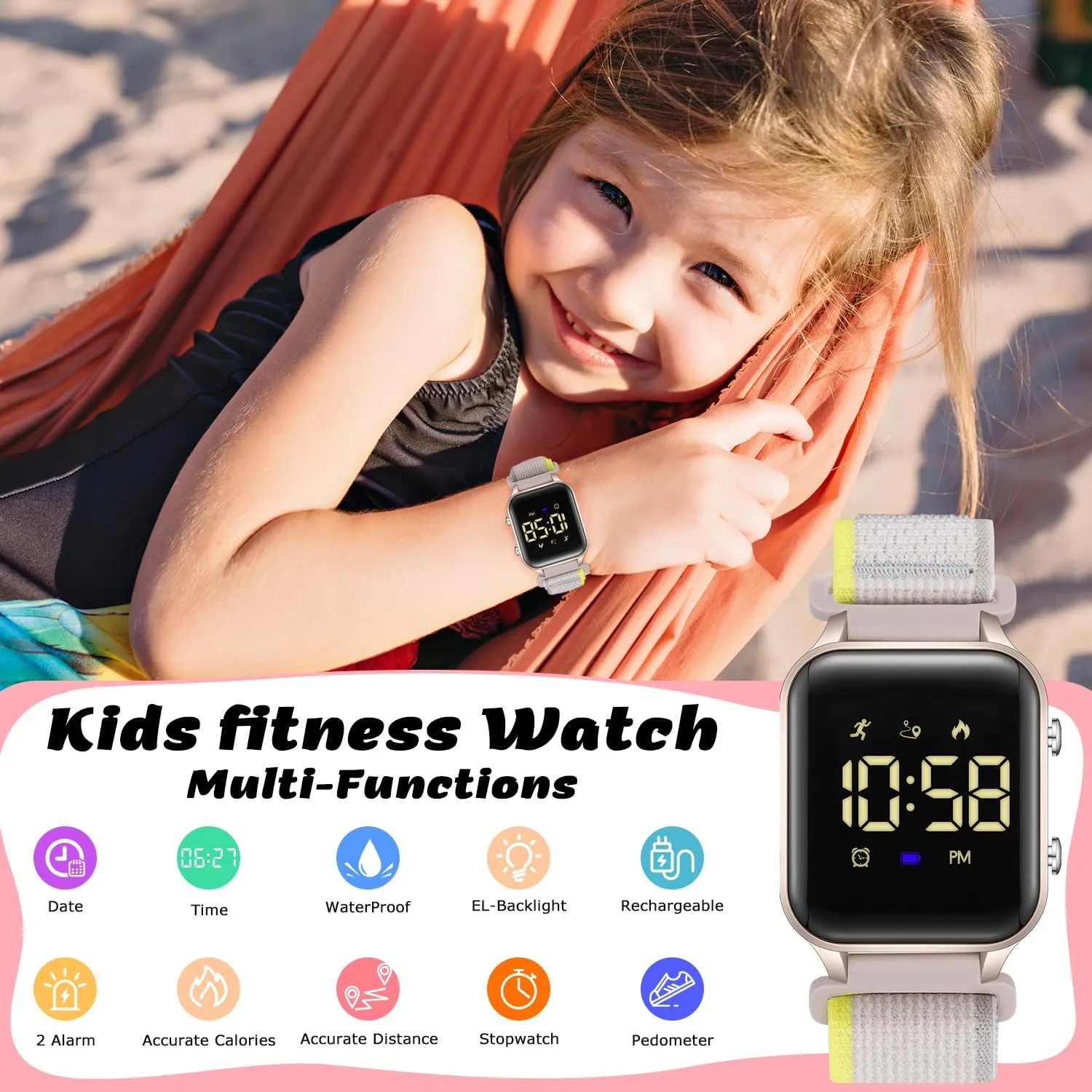 Timever Orologio Digitale Sportivo per Bambini con Contapassi, Cronometro, Luce e Data - immagine 5