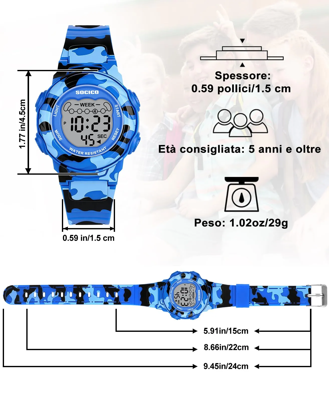 SOCICO Orologio Digitale per Bambini, Impermeabile 5ATM, Luce a 7 Colori - immagine 4