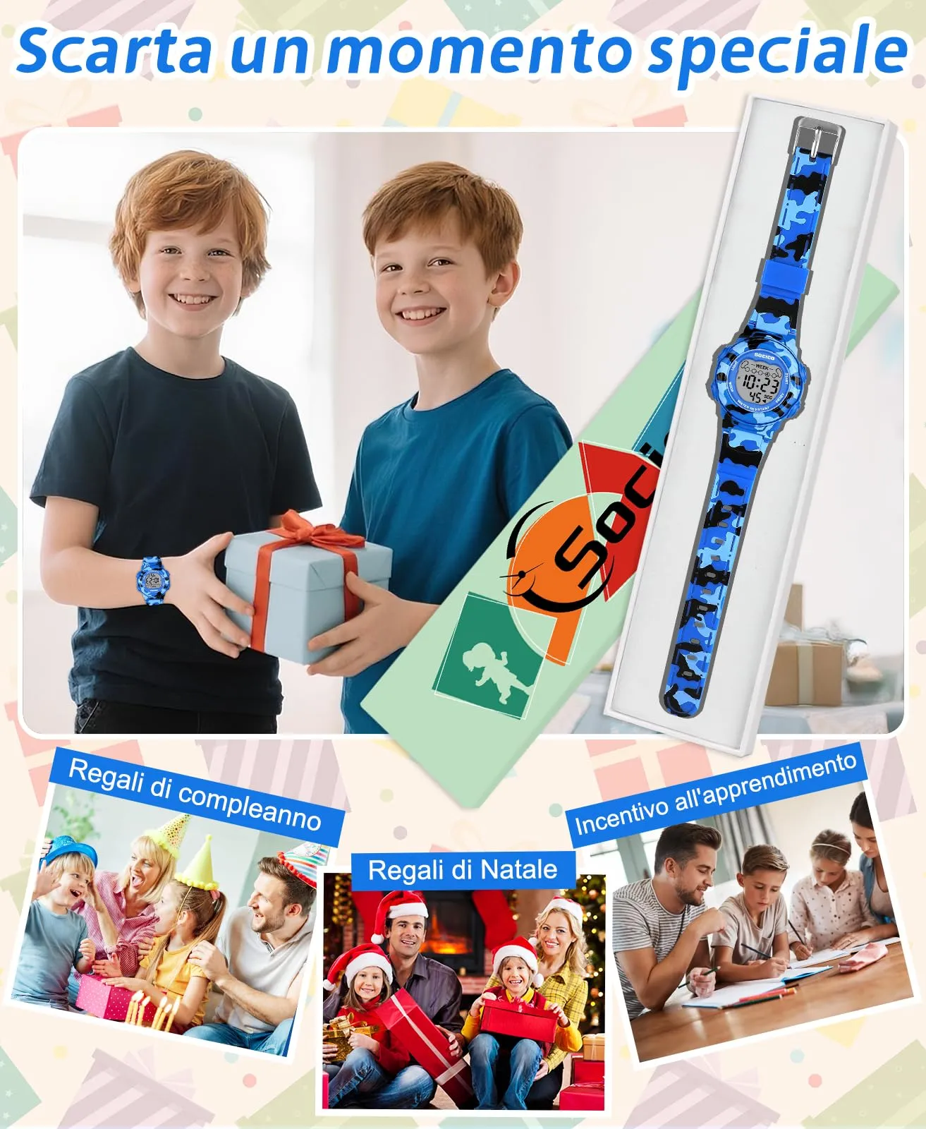 SOCICO Orologio Digitale per Bambini, Impermeabile 5ATM, Luce a 7 Colori - immagine 6